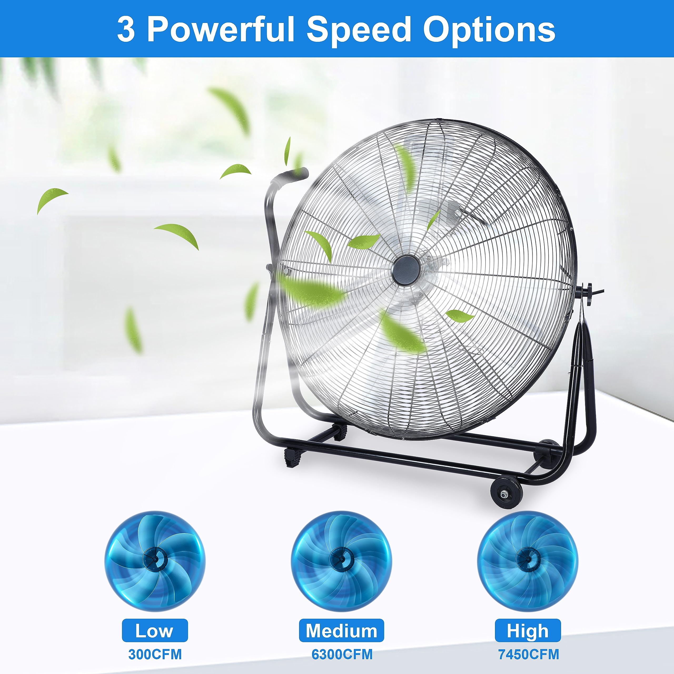 Simple Deluxe Dynamic 30 Inch Floor Fan With Roll Booster   Industrial Grade Airflow, 360 Degree Adjustable Tilt, And Portable D