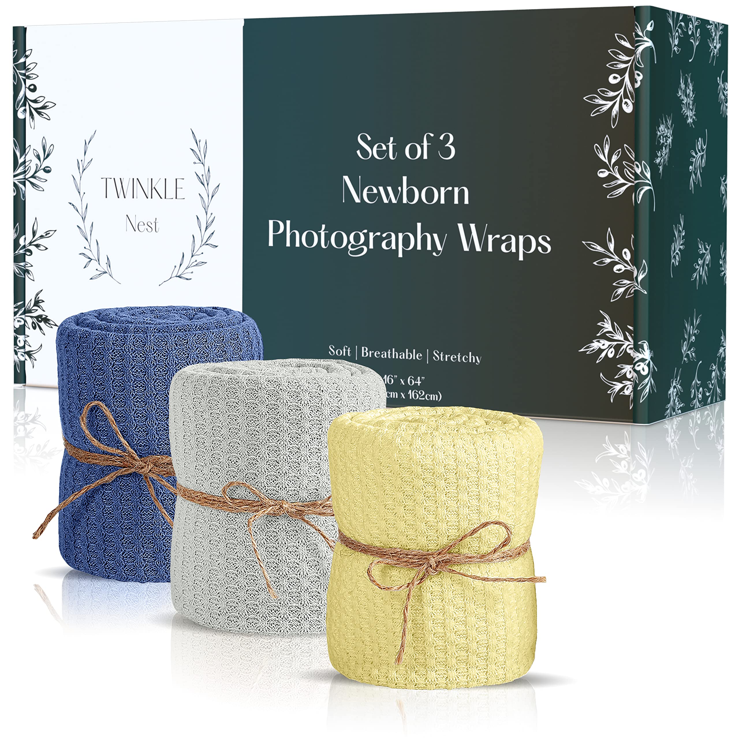 Twinkle Nest Baby Wrap. Set Of 3 Newborn Photography Wraps. Baby Swaddle Or Blanket For Newborn Photography Props. Waffle Knit B