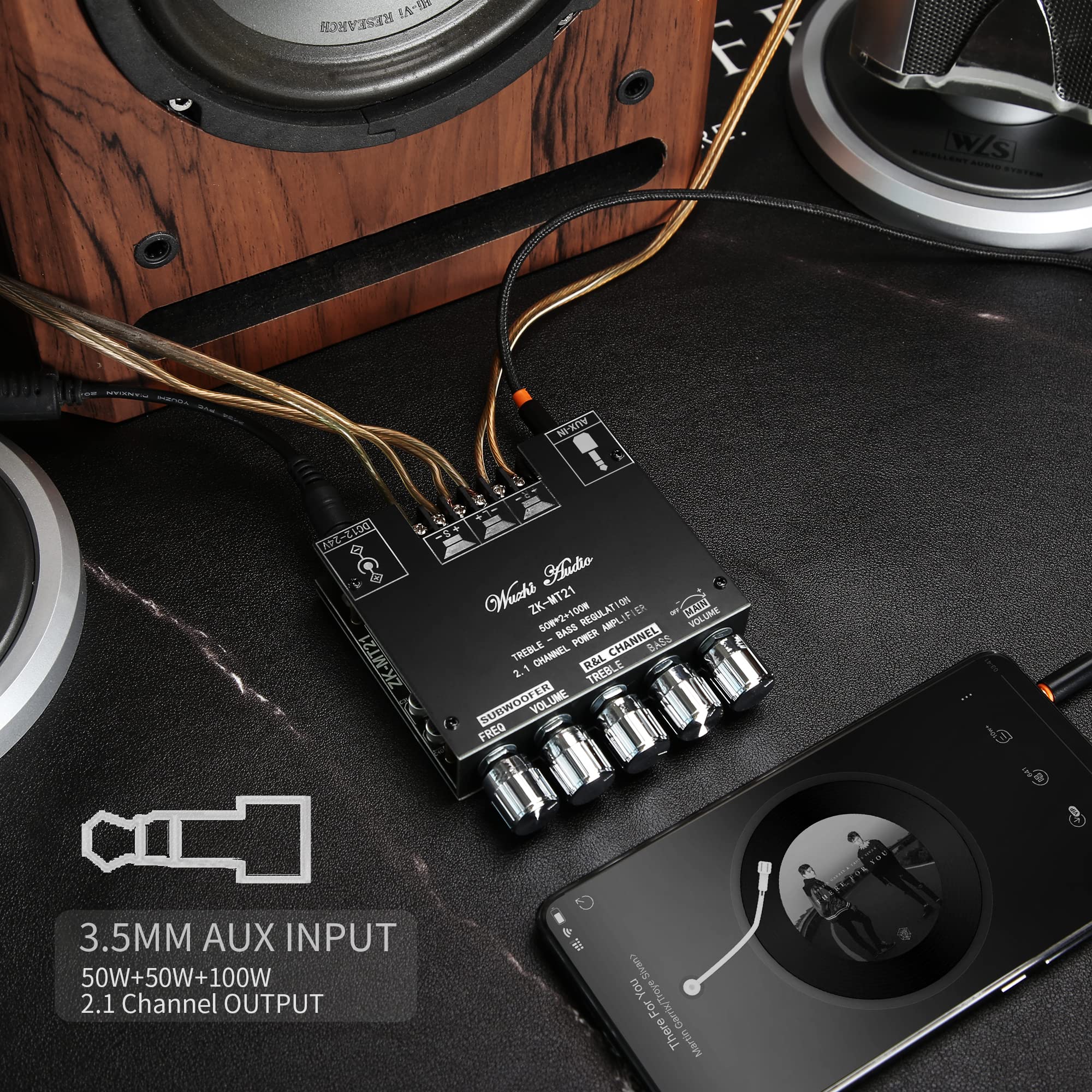 Bluetooth Power Amplifier Board With Subwoofer 2.1 Channel 50W  2+100W, 12V-24V Audio Power Amplifier Module With Treble And Bas