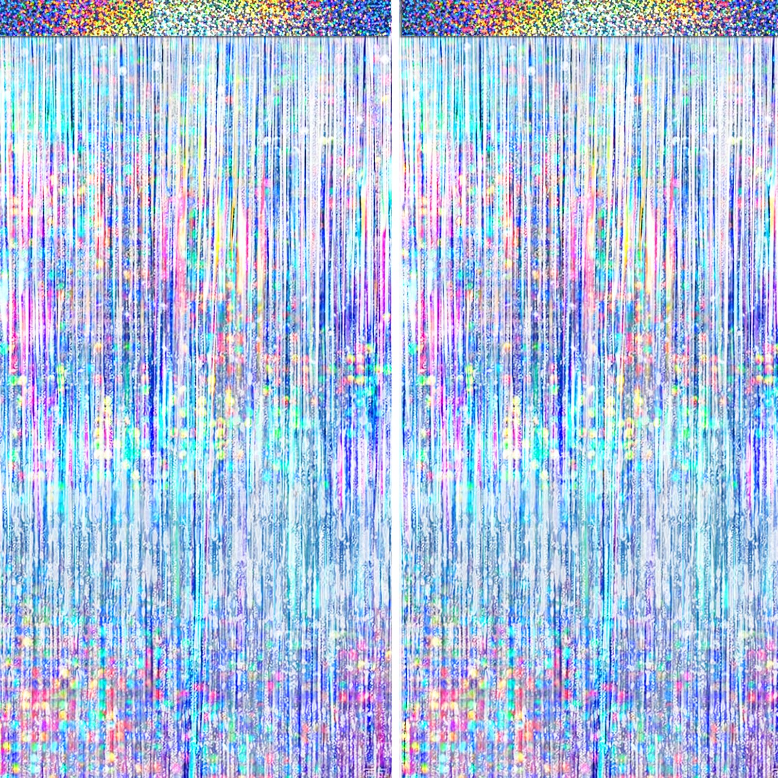 4 Packs Silver Foil Fringe Curtain, Silver Glitter Metallic Tinsel Backdrop For Birthday, Wedding, Baby Shower, 70S 80S 90S Them