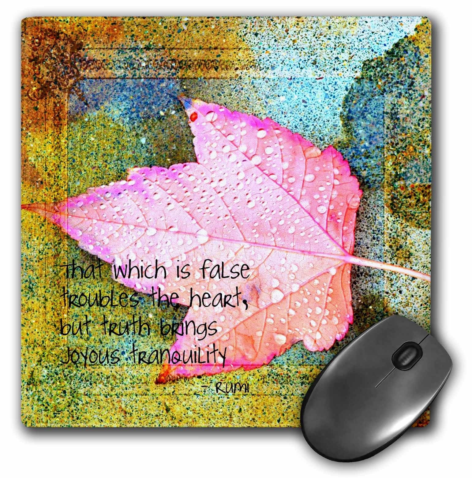 3Drose Llc 8 X 8 X 0.25 Inches Mouse Pad, Joyous Tranquility Leaf Inspirational Rumi Quote (Mp_47299_1)