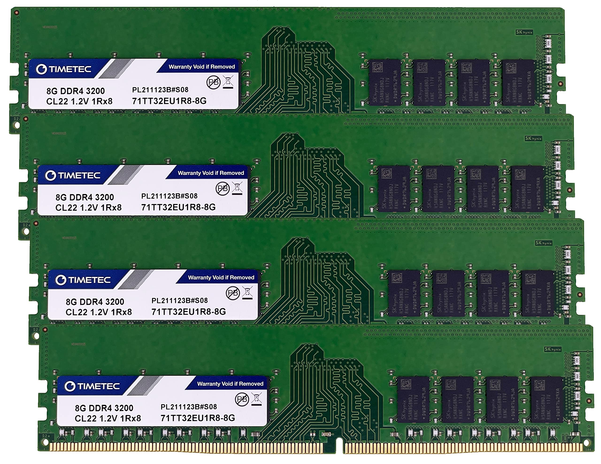 Timetec Hynix Original 32Gb Kit (4X8Gb) Ddr4 3200Mhz Pc4 25600 Unbuffered Ecc 1.2V Cl22 1Rx8 Single Rank 288 Pin Udimm Server Me