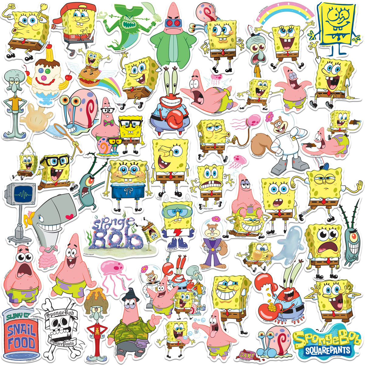 Spongebob Squarepants 50Ct Sticker Pack Large Deluxe Stickers Variety Pack   Laptop, Water Bottle, Scrapbooking, Tablet, Skatebo