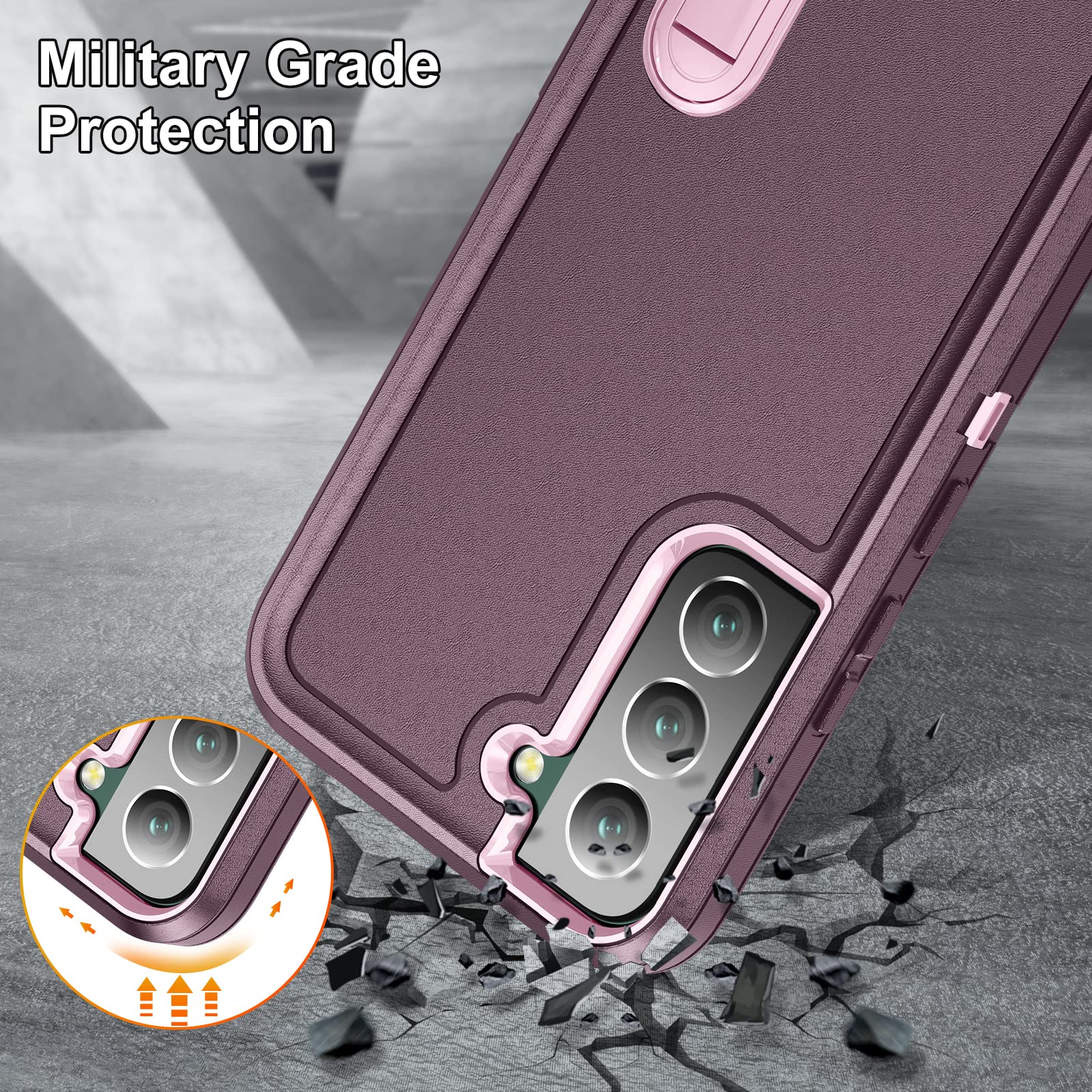 Fucozan Galaxy S22+ Military Grade Case, Shockproof Silicone With Kickstand (Purple+Pink)