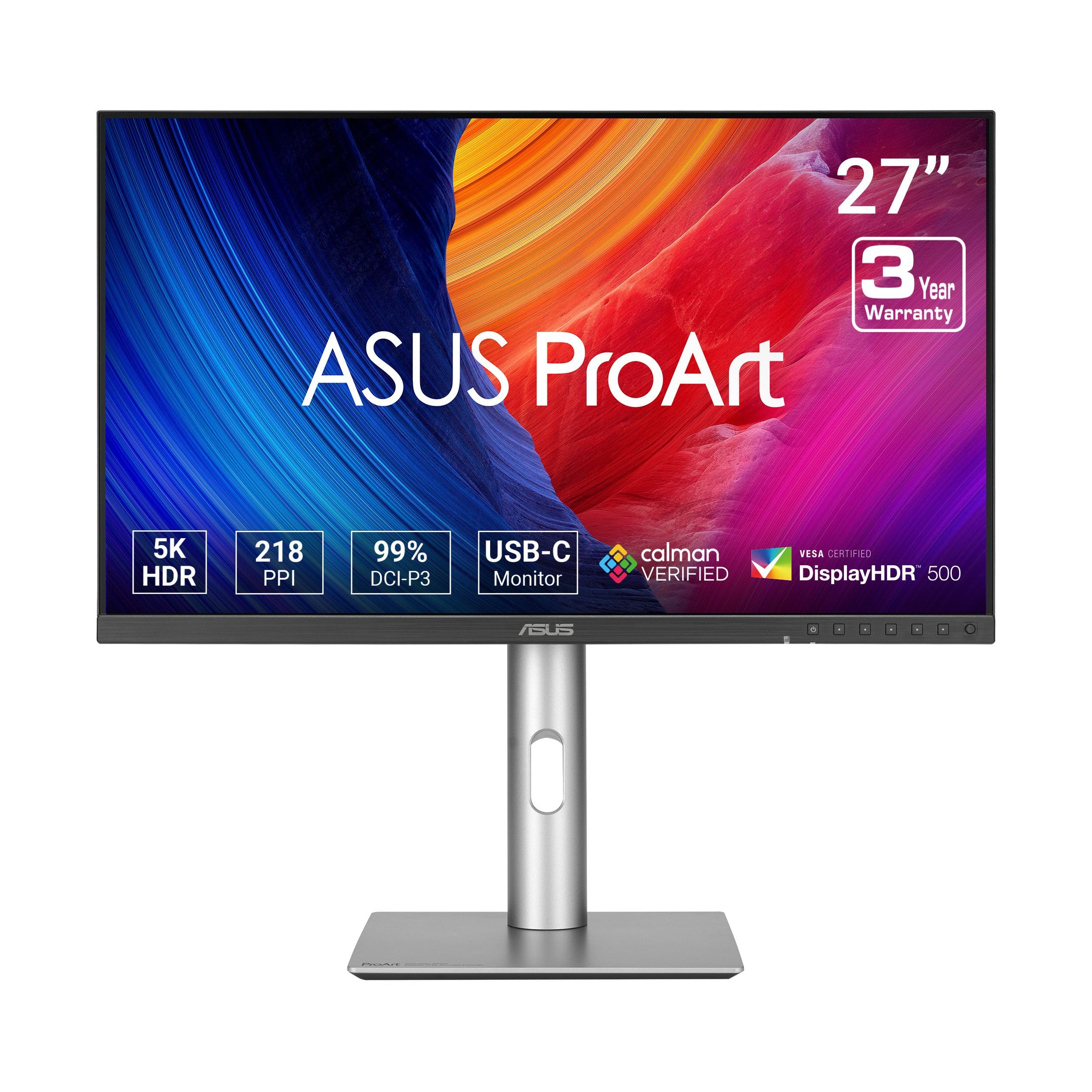 ASUS ProArt Display 27    5K HDR Professional Monitor (PA27JCV) - 5K (5120 x 2880), IPS, 99% DCI-P3, 100% sRGB, ?E < 2, USB-C PD