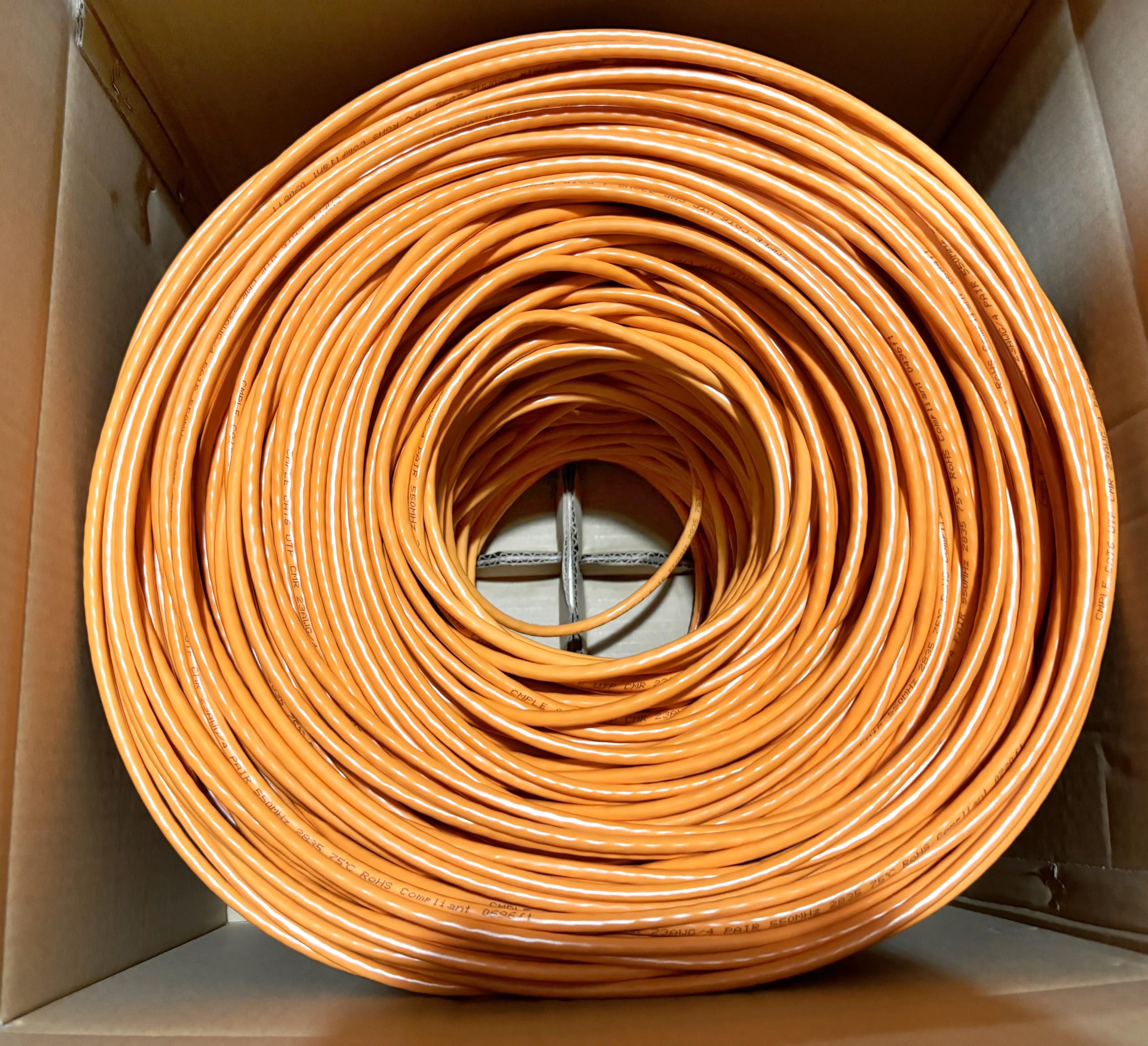 Cmple   Cat6 Cable 1000Ft Bulk Lan Ethernet Cat 6 Wire Network Utp 23Awg Cmr Riser 10Gbps 550 Mhz Pull Box 1000 Feet   Orange