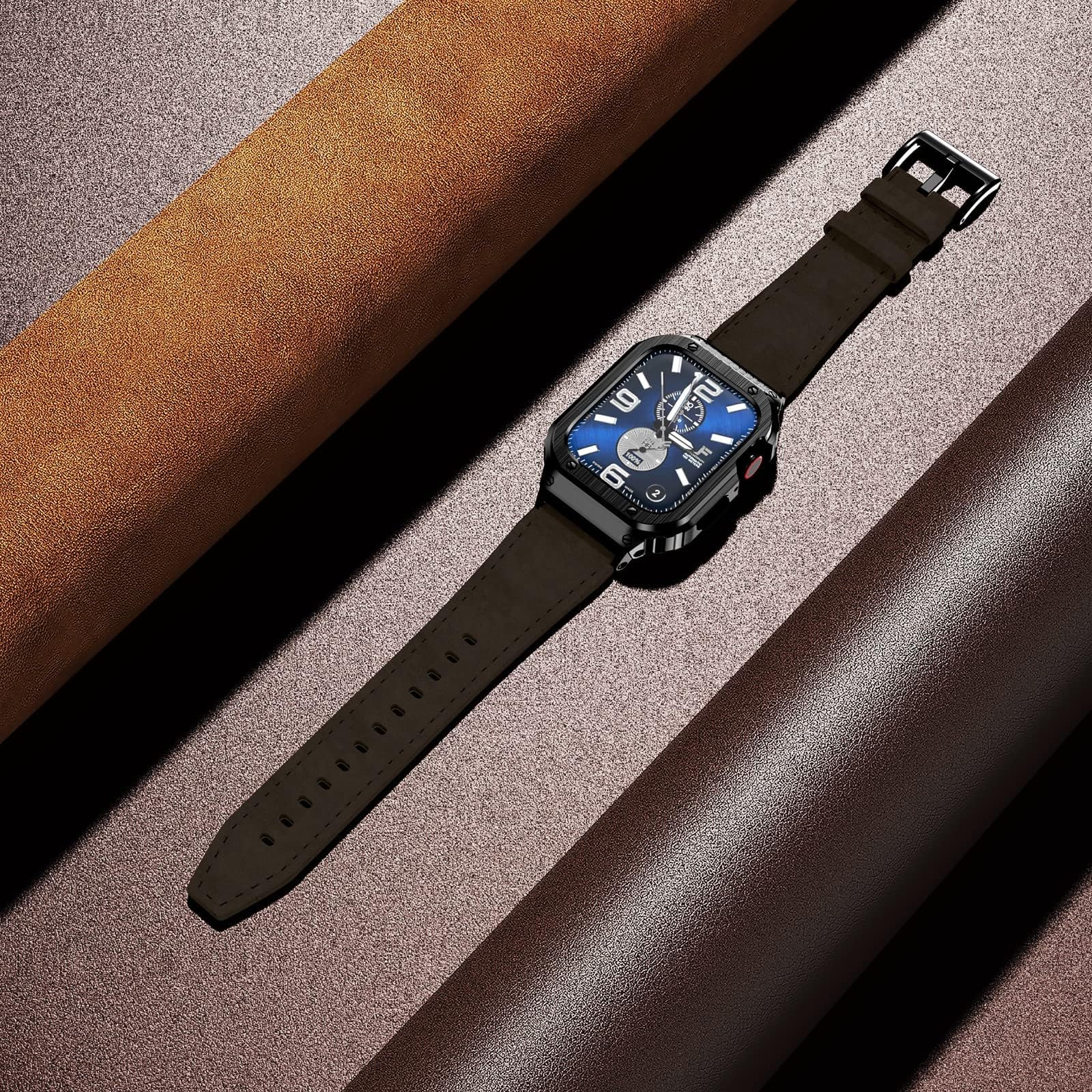 Suplink Stainless Steel Case And Bands Compatible With Apple Watch Bands 42Mm 44Mm,Leather Strap Rugged Cover For Iwatch Bands S