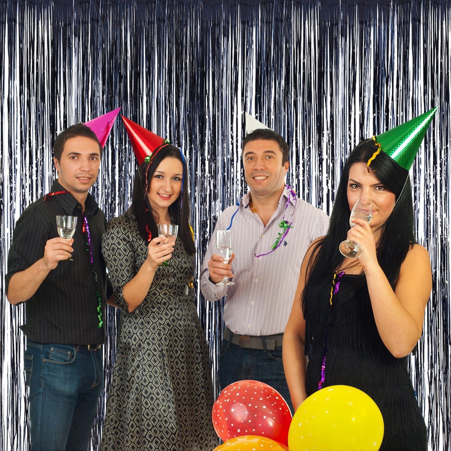 4 Pack Foil Curtains Metallic Fringe Curtains Shimmer Curtain For Birthday Wedding Disco Party Decorations (Black)