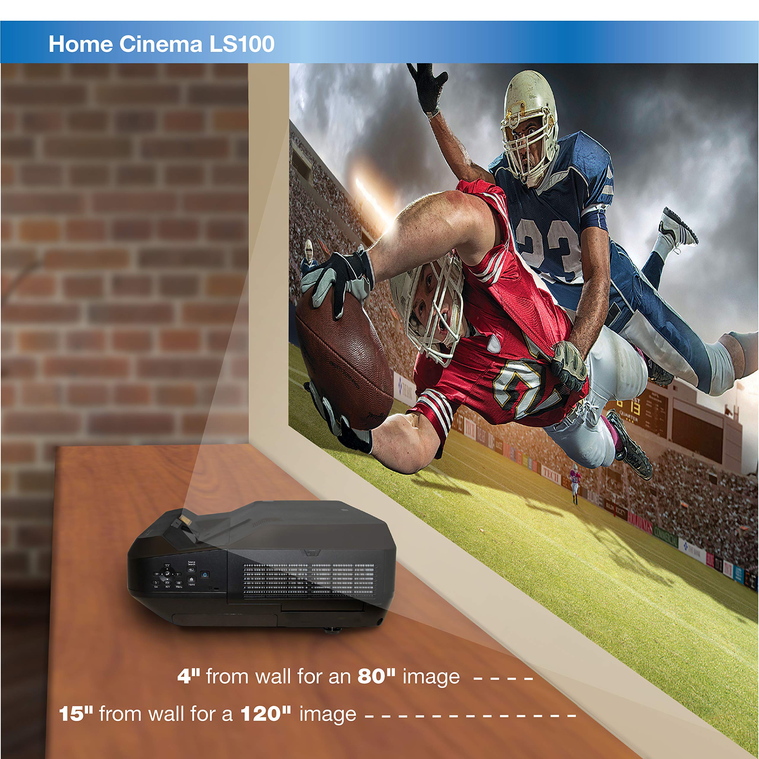 Epson Home Cinema LS100 Ultra Short-throw 3LCD Projector, Full HD, 100% Color Brightness, Black