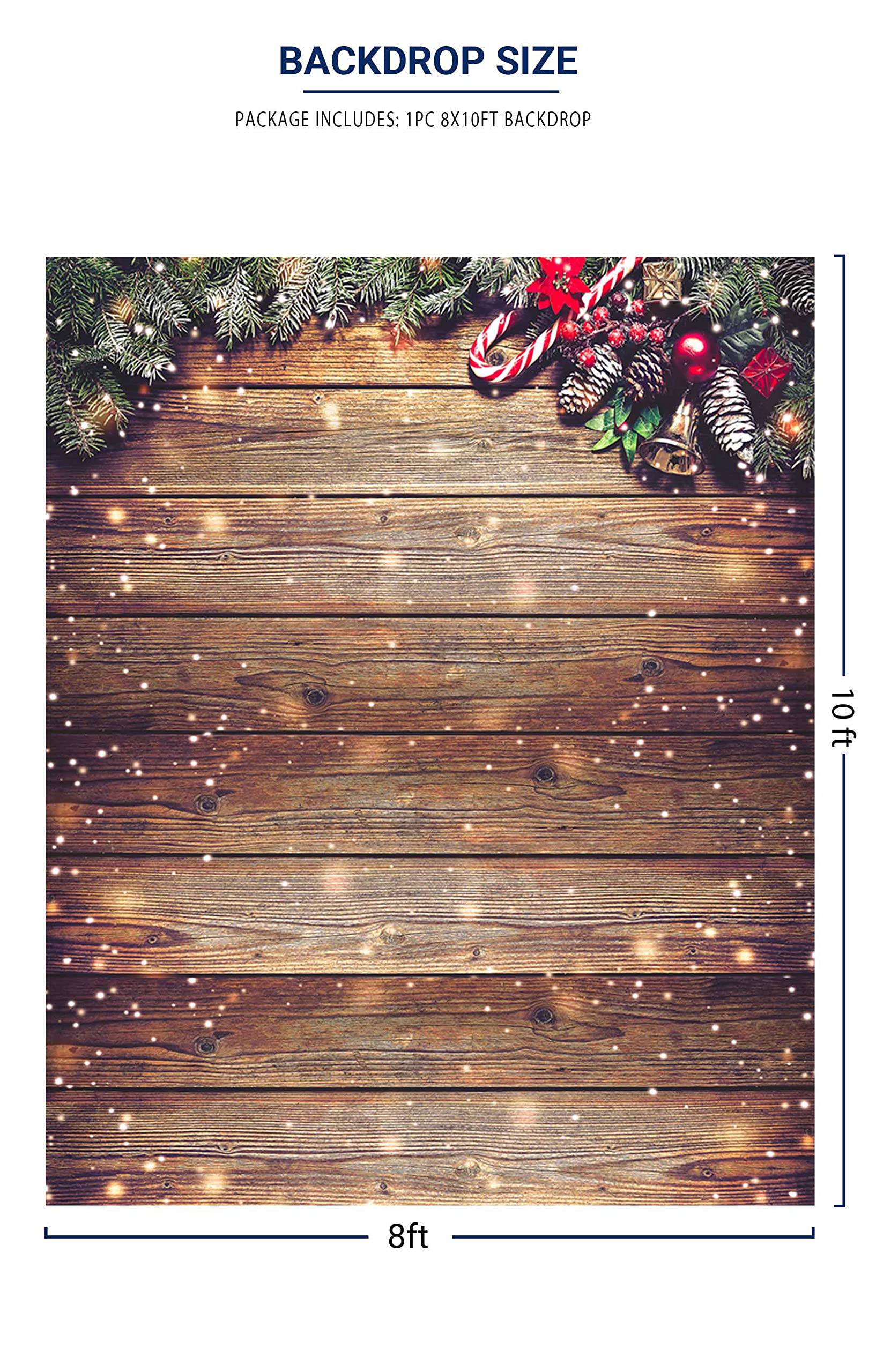 Allenjoy 8X10Ft Snowflake Gold Glitter Christmas Wood Wall Photography Backdrop Xmas Rustic Barn Wooden Floor Background For Chi