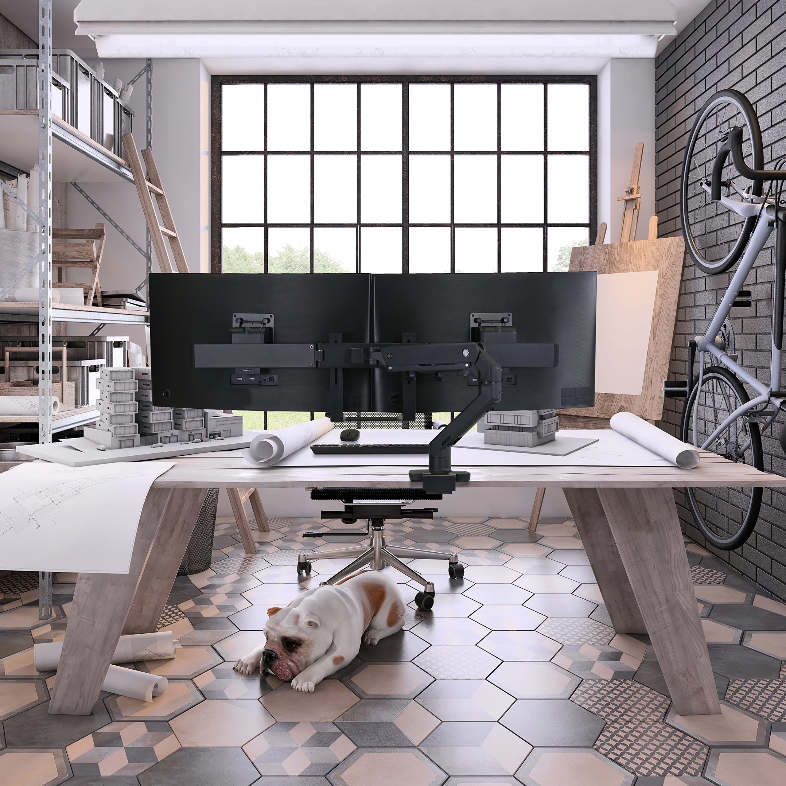 Ergotron   Hx Dual Monitor Arm, Vesa Desk Mount   For 2 Monitors Up To 32 Inches, 5 To 17.5 Lbs Each   Matte Black