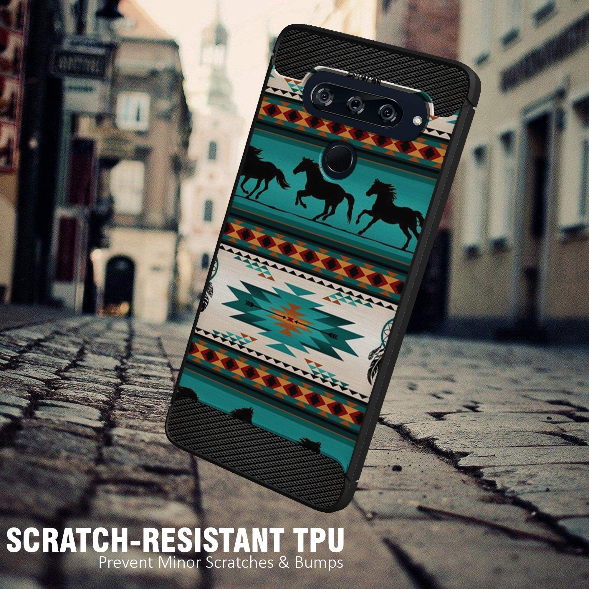 Casesondeck Case Compatible With [Lg V40 Thinq] Tribal Floral Matte Tpu Flexible Carbon Fiber Textured (Horse Tribal)