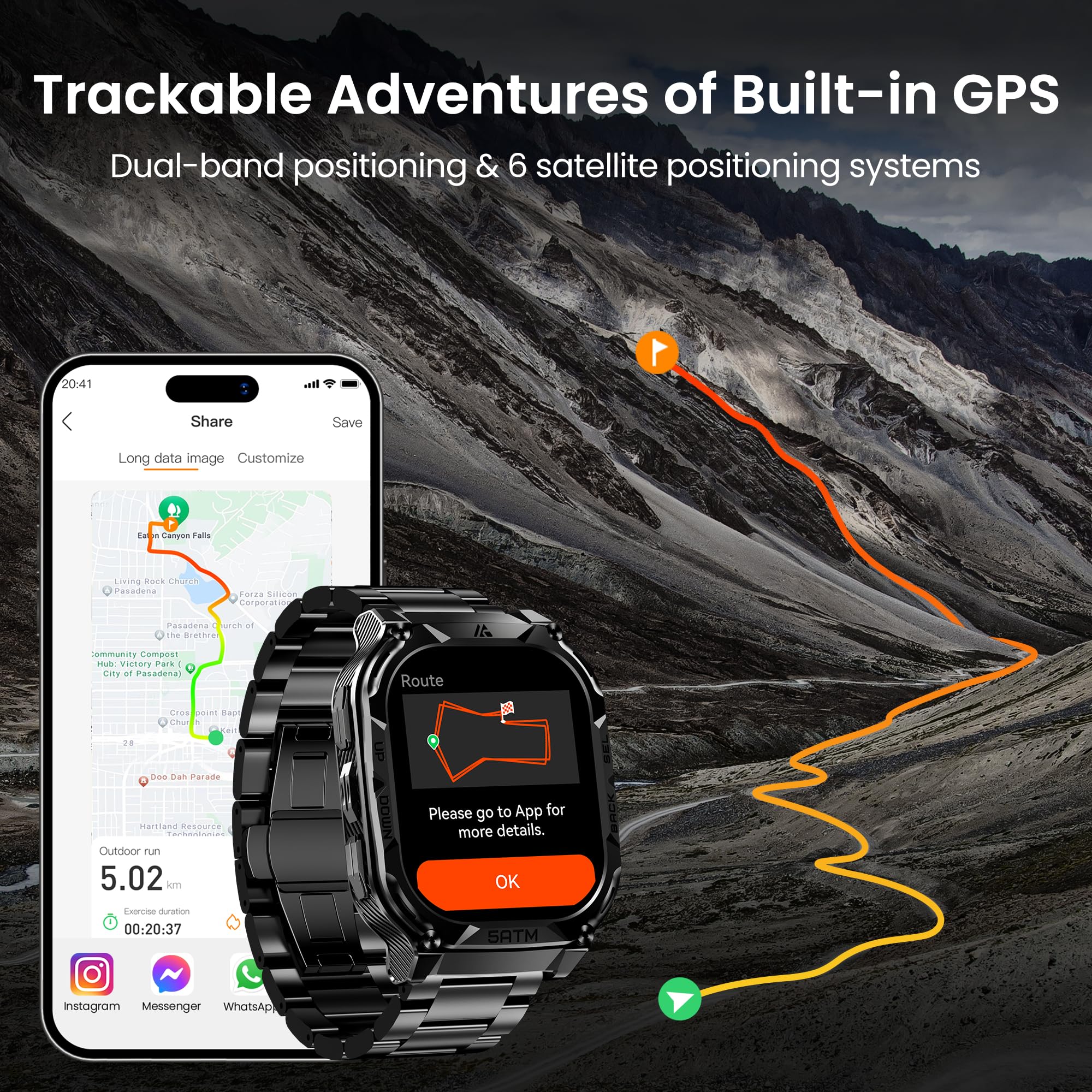 Amaztim Gps Smart Watch For Men, 6 Satellite Positioning, Compass, Stainless Steel Body, 50M Waterproof, 480Mah Extra-Large Batt