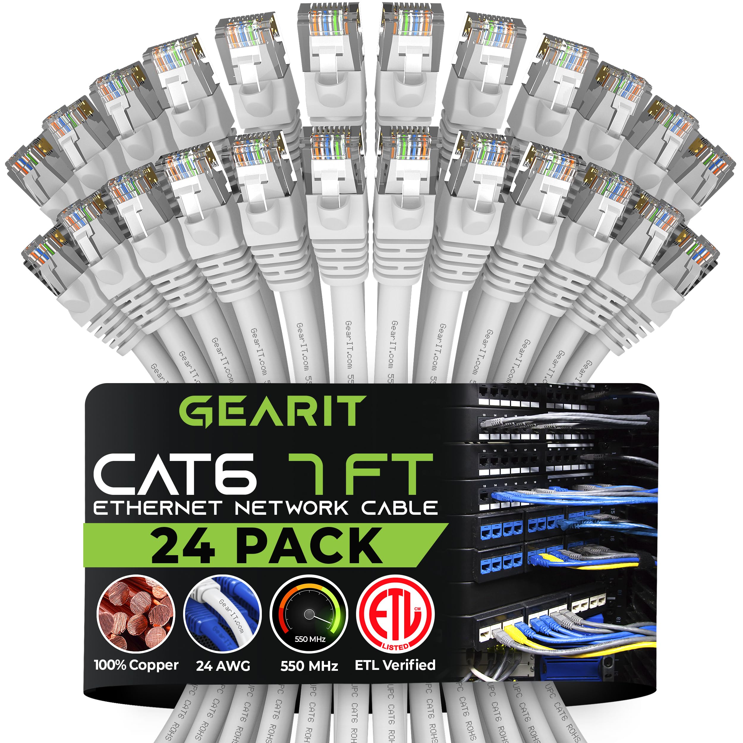 GearIT Cat 6 Ethernet Cable 7 ft (24-Pack) - Cat6 Patch Cable, Cat 6 Patch Cable, Cat6 Cable, Cat 6 Cable, Cat6 Ethernet Cable, 