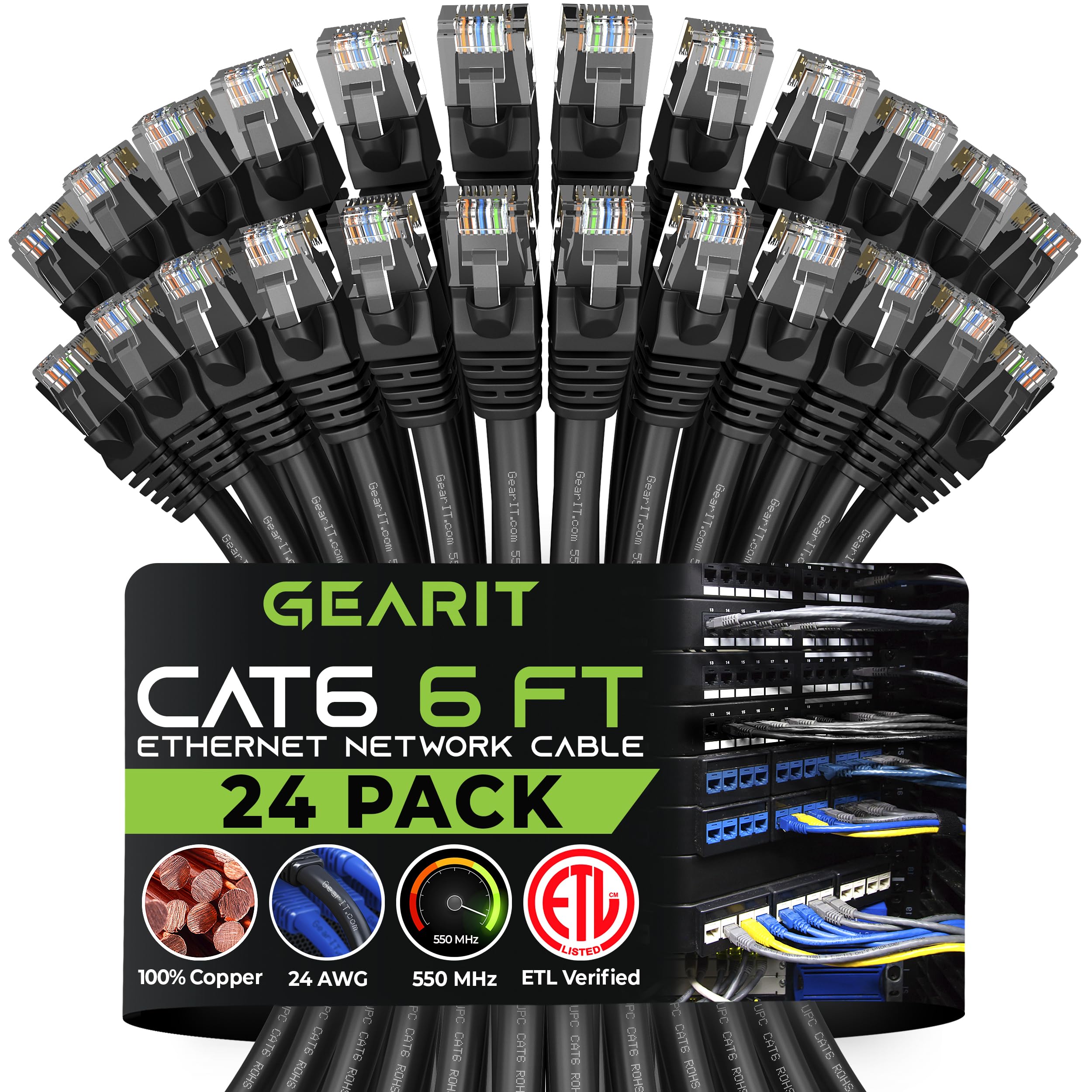 Gearit Cat 6 Ethernet Cable 6 Ft (24 Pack)   Cat6 Patch Cable, Cat 6 Patch Cable, Cat6 Cable, Cat 6 Cable, Cat6 Ethernet Cable,