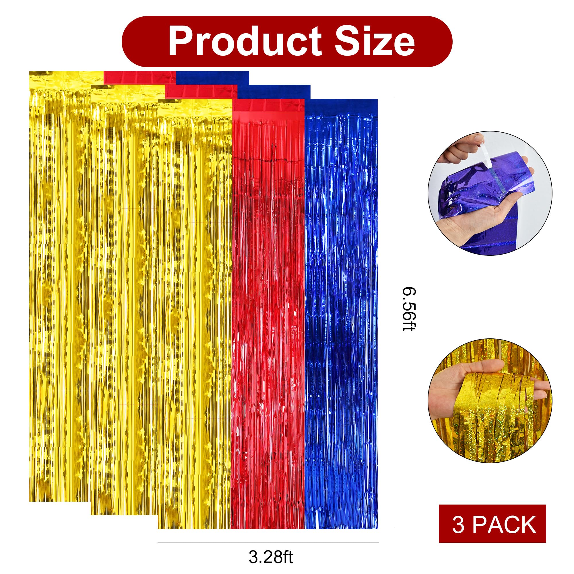 Beishida 3 Pcs Red Blue Gold Door Streamers Curtain Birthday Party Streamers Backdrop Happy Birthday Party Wall Background For P