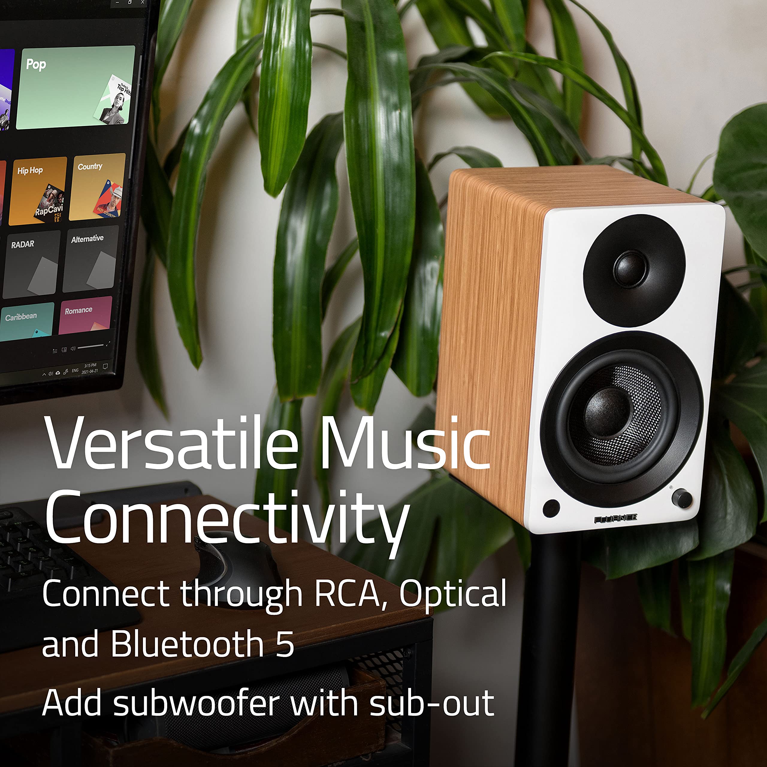 Fluance Ai41 Powered 2-Way 2.0 Stereo Bookshelf Speakers With 5 Drivers, 90W Amplifier For Turntable, Tv, Pc And Bluetooth 5 Wir