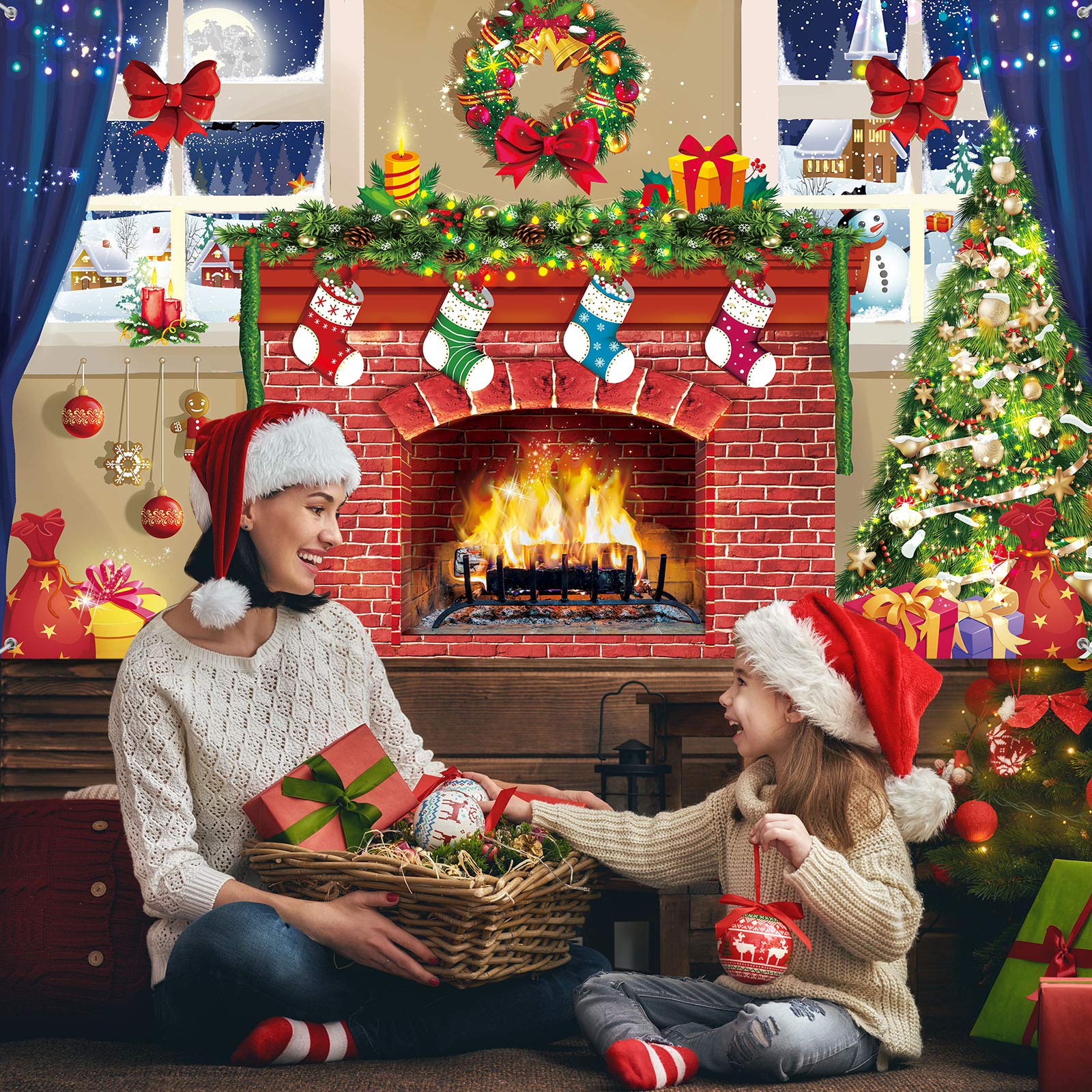 6X4 Feet Christmas Fireplace Theme Backdrop Christmas Brick Wall Theme Decoration Extra Large Fabric Red Brick Wall Backdrop For