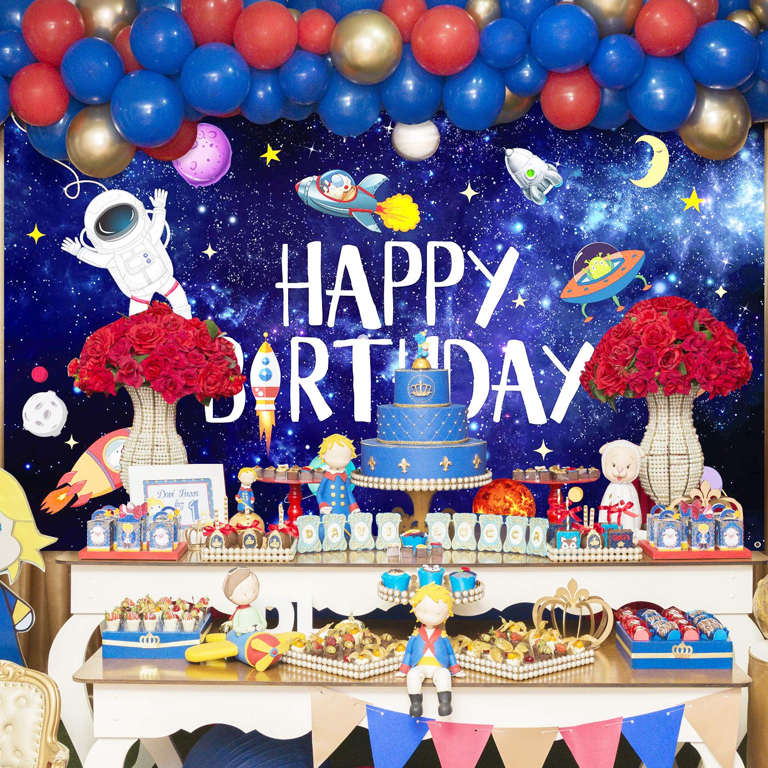 Boao Space Happy Birthday Photography Background Astronaut Rocket Backdrop Banner For Childrens Birthday Galaxy Planet Party Ph