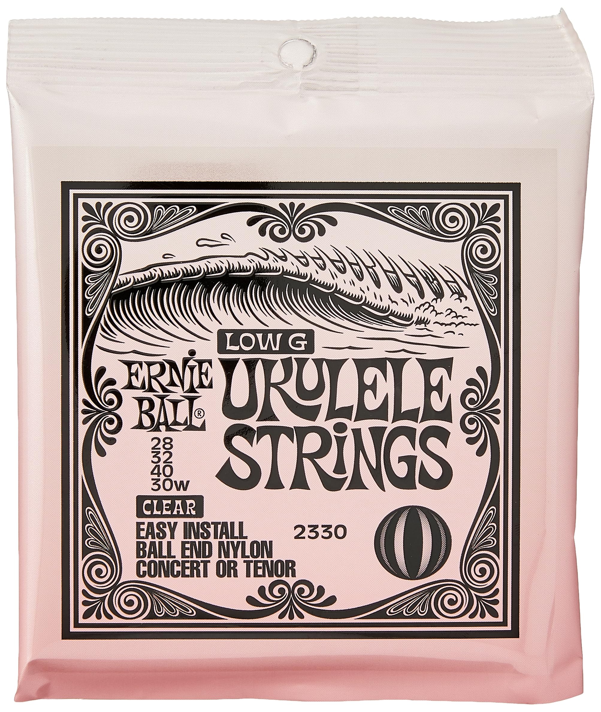 Ernie Ball Concert & Tenor Nylon Ball End Ukulele Strings Wound G, Clear (P02330)
