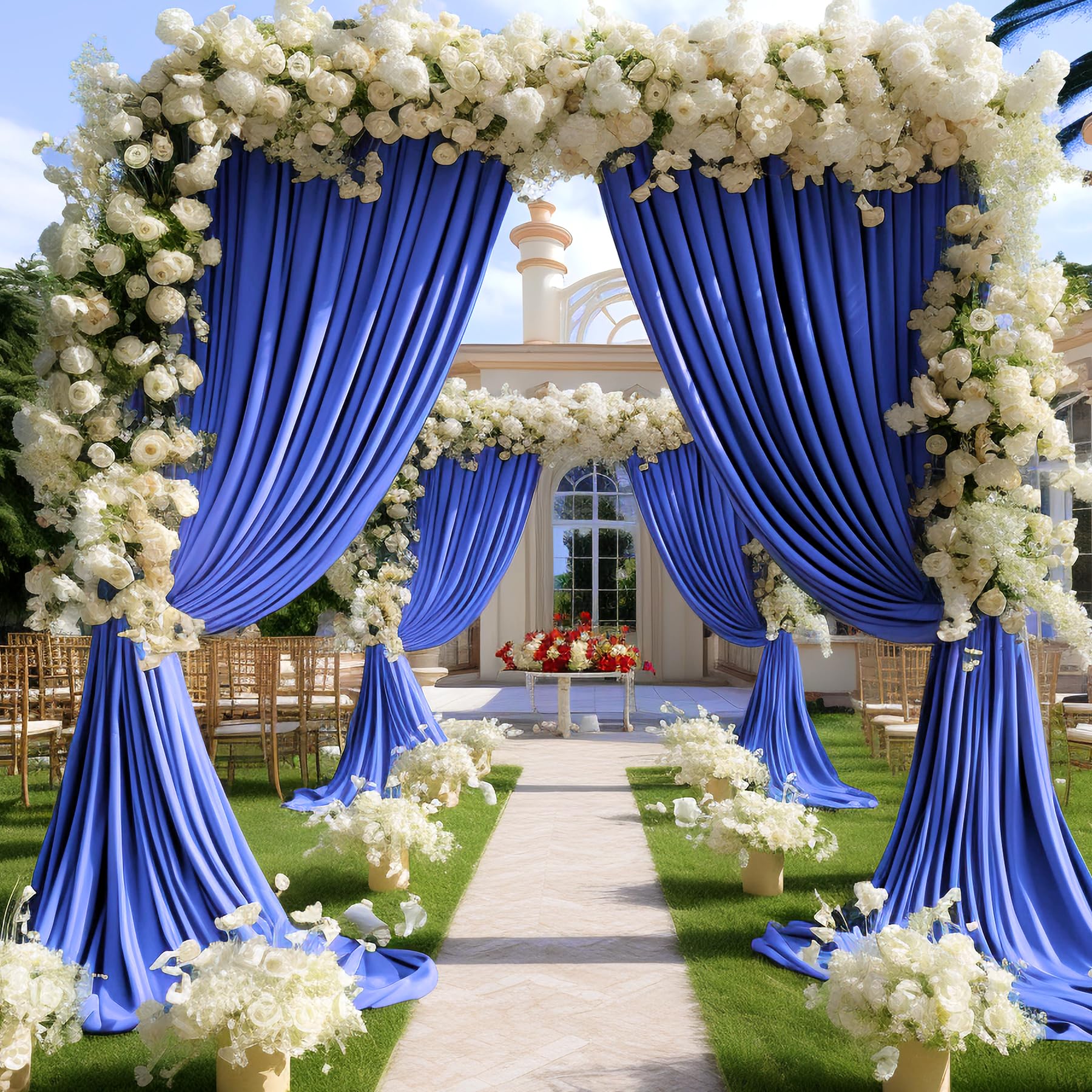 6 Panels Royal Blue Backdrop Curtain For Parties Wrinkle Free Blue Photo Curtains Backdrop Drapes Fabric Decoration For Wedding