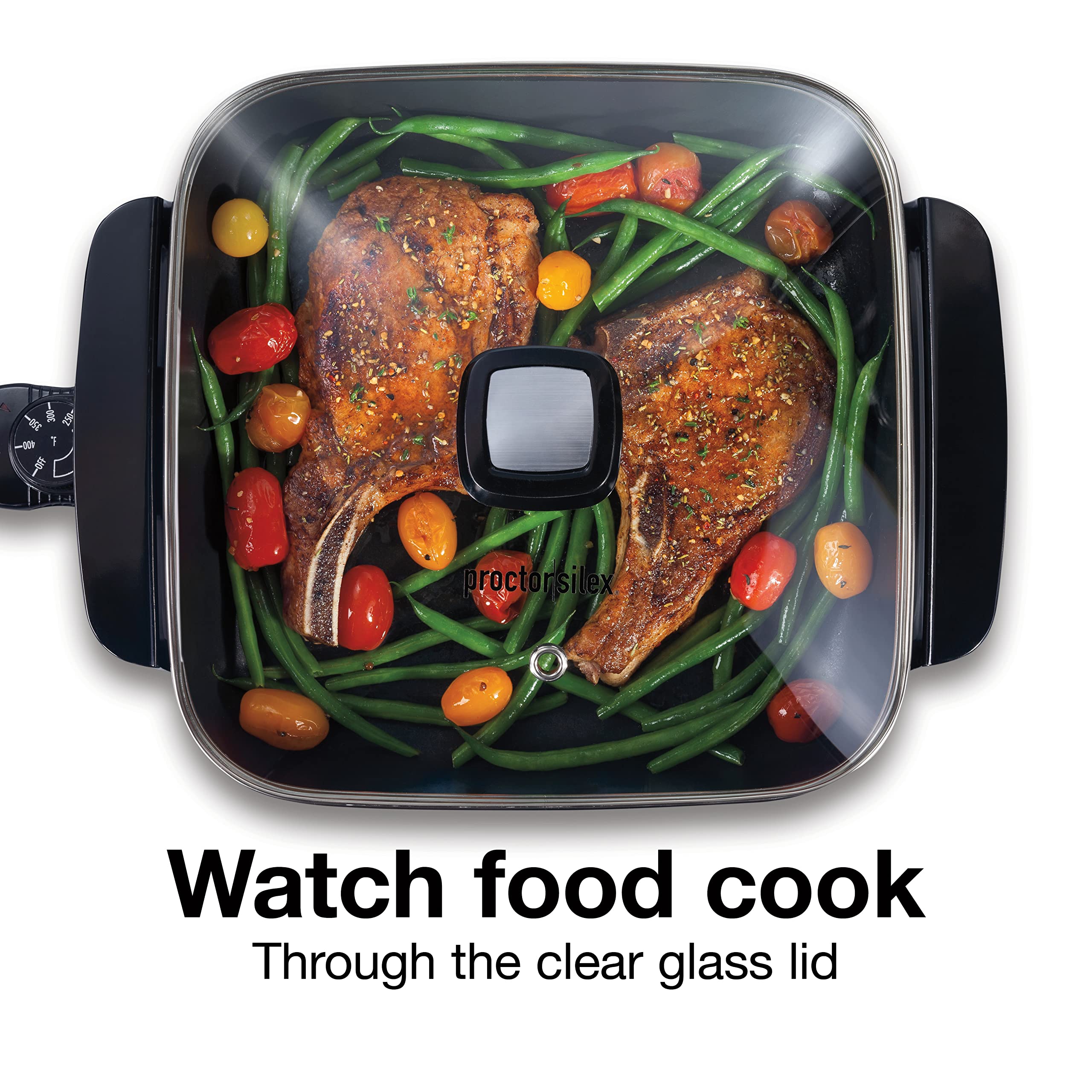 Proctor Silex Electric Skillet With Lid, 116 Sq. In. Nonstick Cooking Surface For Frying, Sauteing, Simmering And Braising, Adju