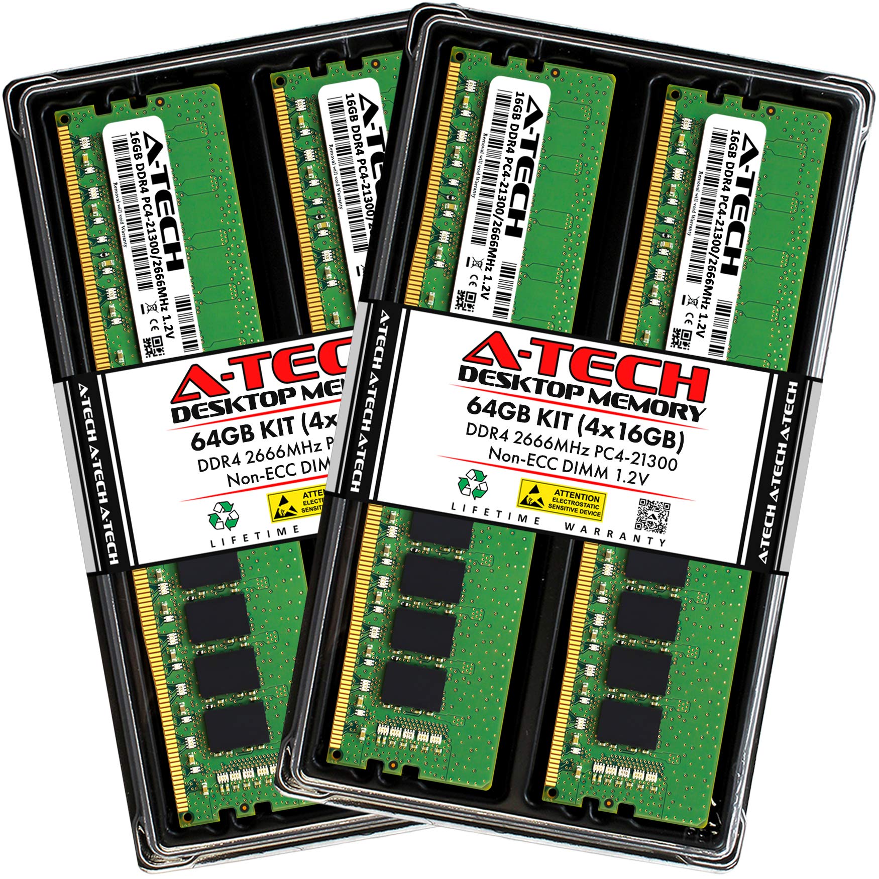 A Tech 64Gb (4X16Gb) Ddr4 2666 Mhz Udimm Pc4 21300 (Pc4 2666V) Cl19 Dimm Non Ecc Desktop Ram Memory Modules