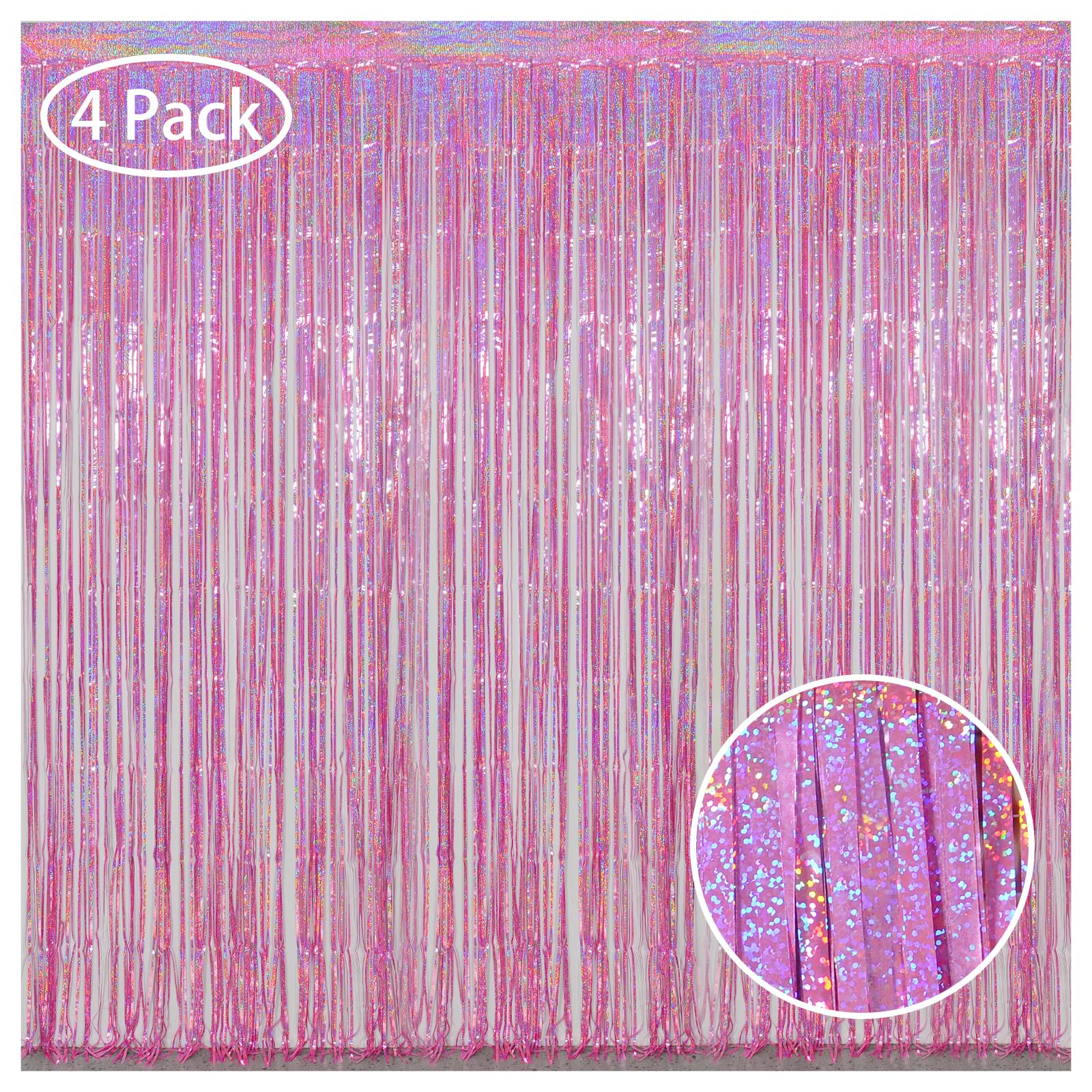 Melsan Pink Tinsel Curtain Valentine Day Party Decorations   3.2Ft X 8Ft Foil Fringe Backdrop Party Decorations For Girls Birthd
