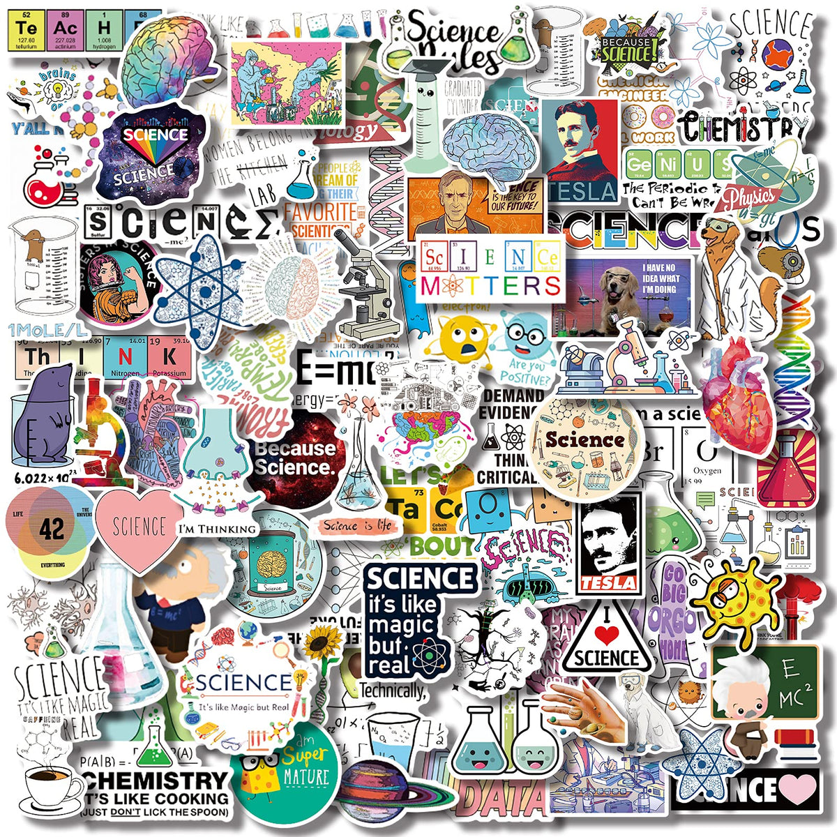 Aowplc 100 Pcs Natural Sciences Stickers Pack, Physics, Chemistry, Biology Experiment Vinyl Stickers, Student Science Laboratory
