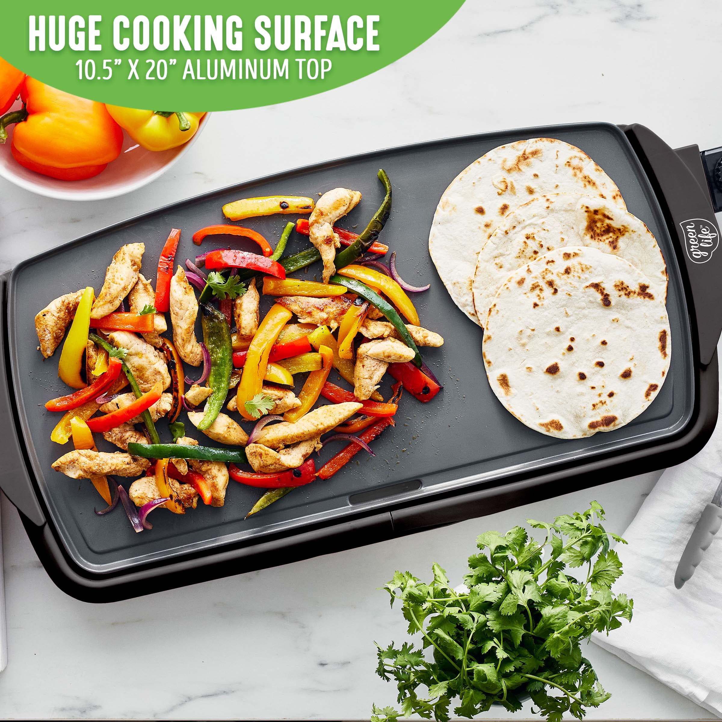 Greenlife 20    Extra Large Electric Skillet, Non Toxic Pfas & Pfoa Free Ceramic Nonstick, Temperature Control, Quick Even Heati