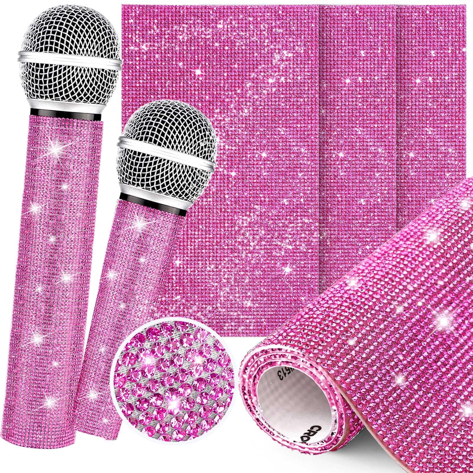 Facmogu 3Pcs Glitter Rhinestone Stickers For Mic Diy, Microphone Handle Cover Stickers, Bling Rhinestone Sheets Self Adhesive Sp