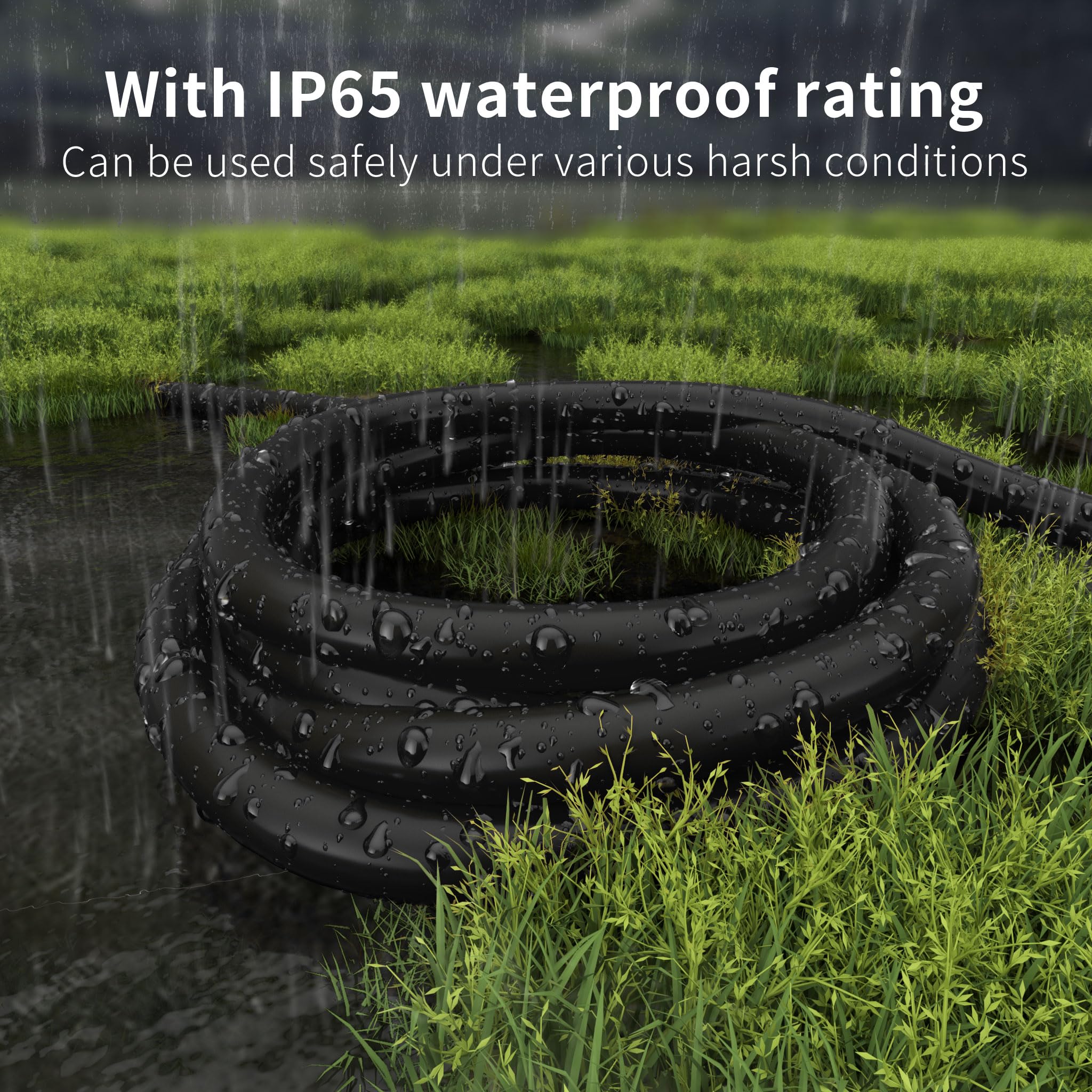 Huanchain 300 Ft 16 Gauge Black Indoor Outdoor Extension Cord Waterproof, Flexible Cold Weather 3 Prong Electric Cord Outside, 1