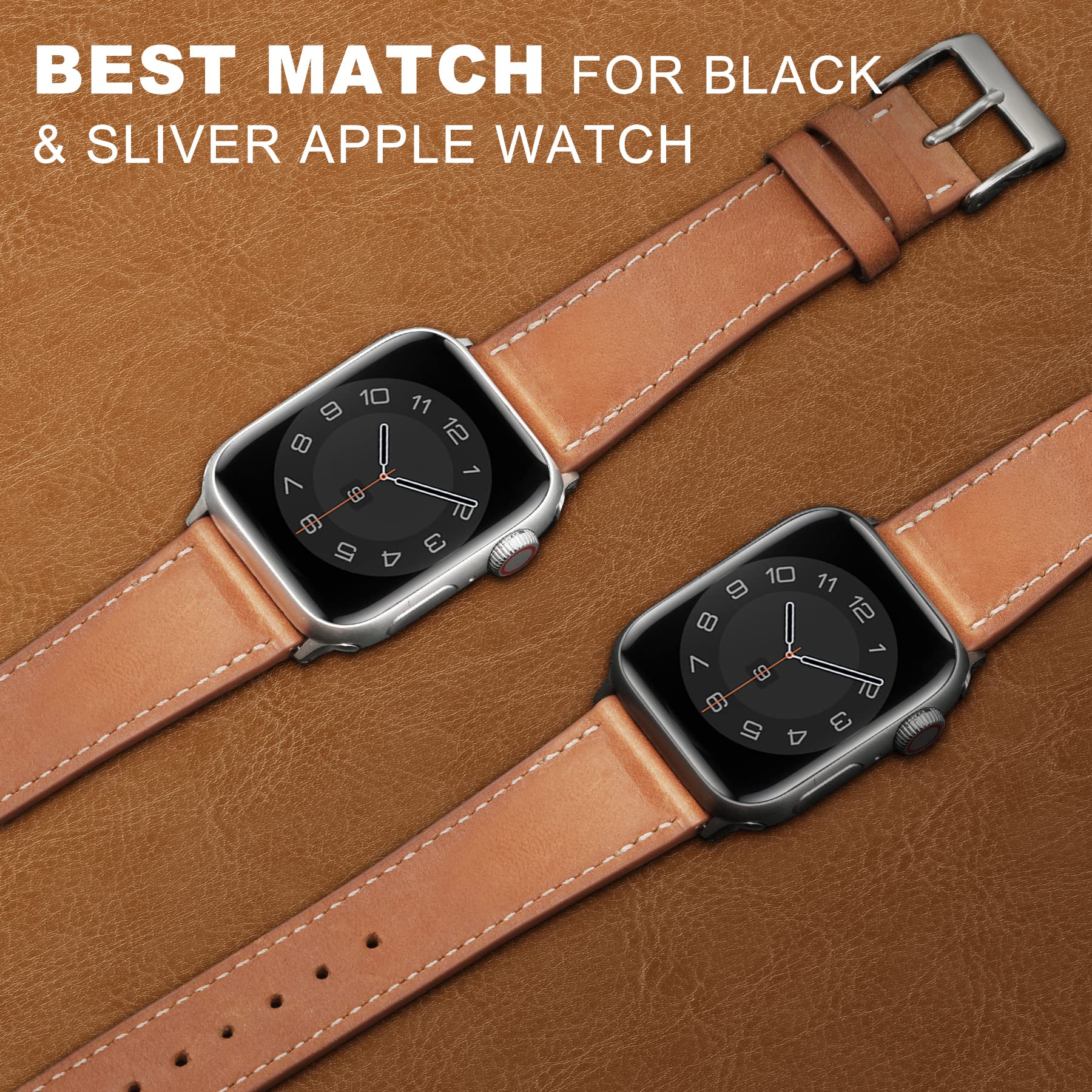 Marge Plus Compatible With Apple Watch Band Series Se 7 6 5 4 3 2 1 45Mm 41Mm 44Mm 40Mm 42Mm 38Mm, Genuine Leather Replacement B