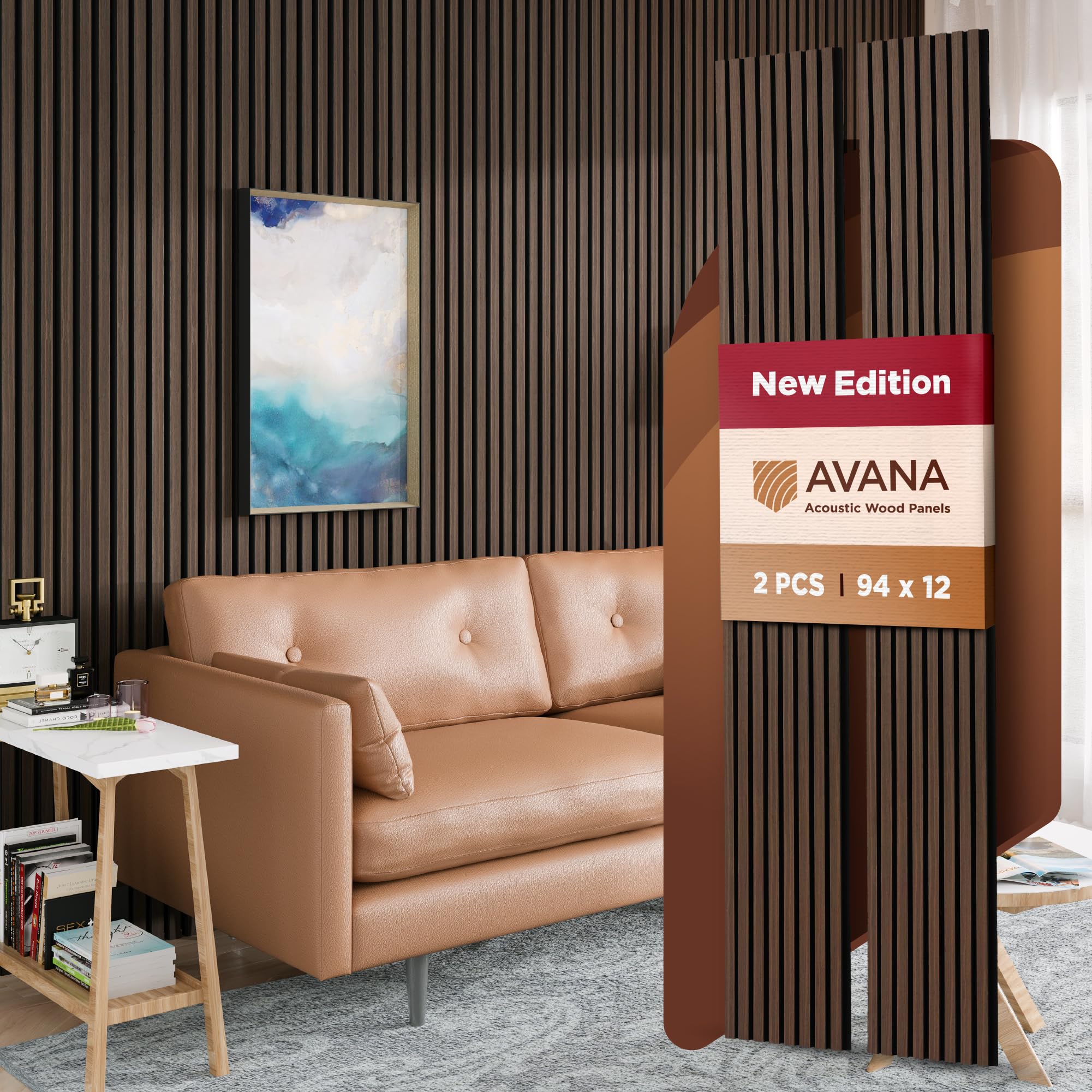 Avana Acoustic Wood Wall Panels   94.4 X 12.6 Inch Dark Walnut Acoustic Panels 2 Pcs   Wall Panels For Interior Wall Decor For H
