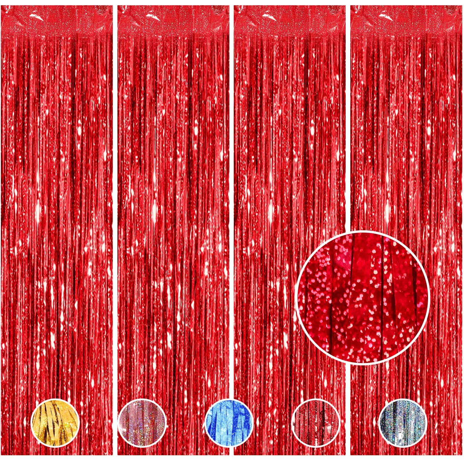 Yunlly 4 Pcs Tinsel Foil Fringe Backdrop Curtains For Disco Graduation Birthday Party Decoration Metallic Glitter Streamer Backd