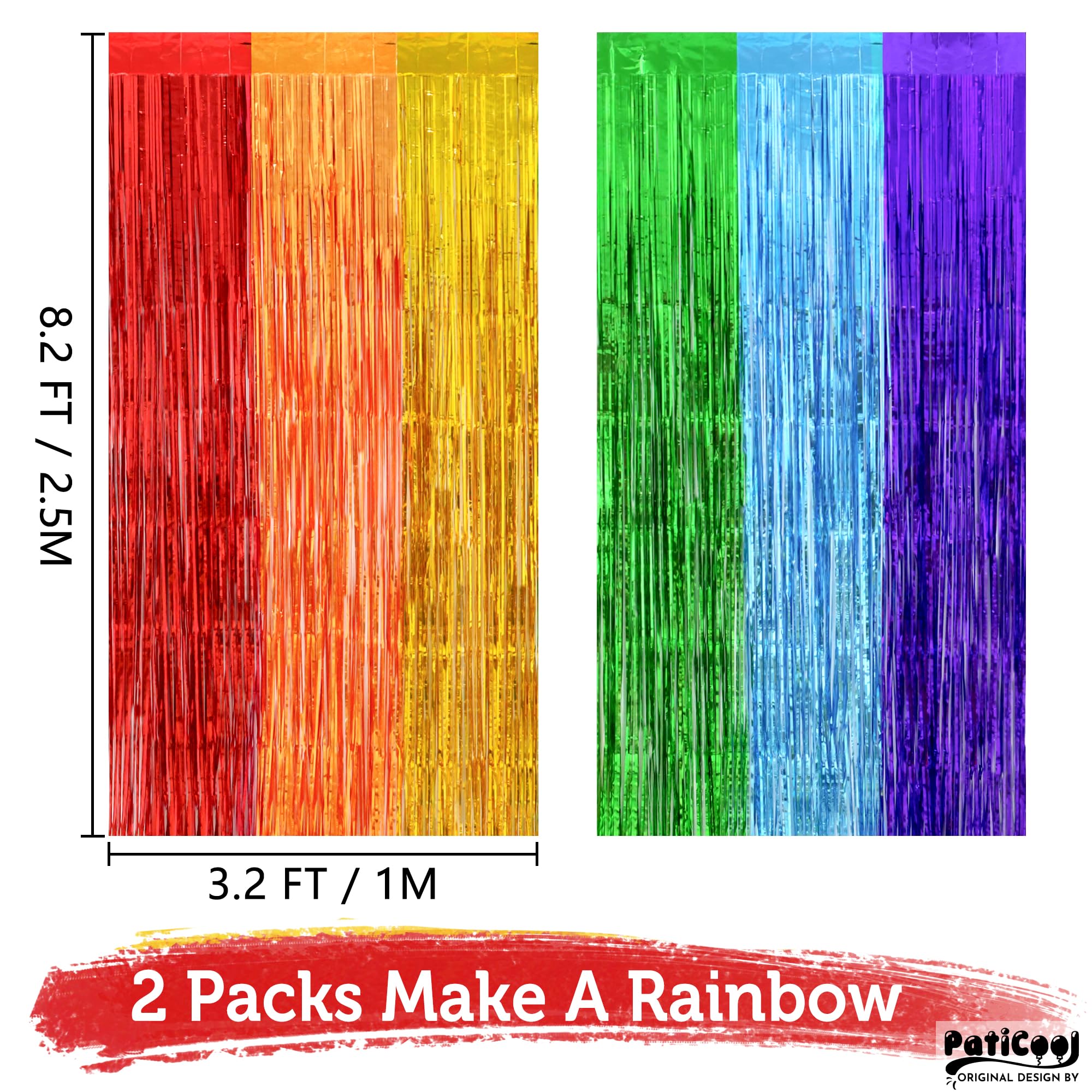 Paticool Rainbow Tinsel Foil Fringe Curtain Backdrop   Thicken 4 Pack 3.2 X 8.2 Ft   Glitter Rainbow Door Streamers Party Backdr
