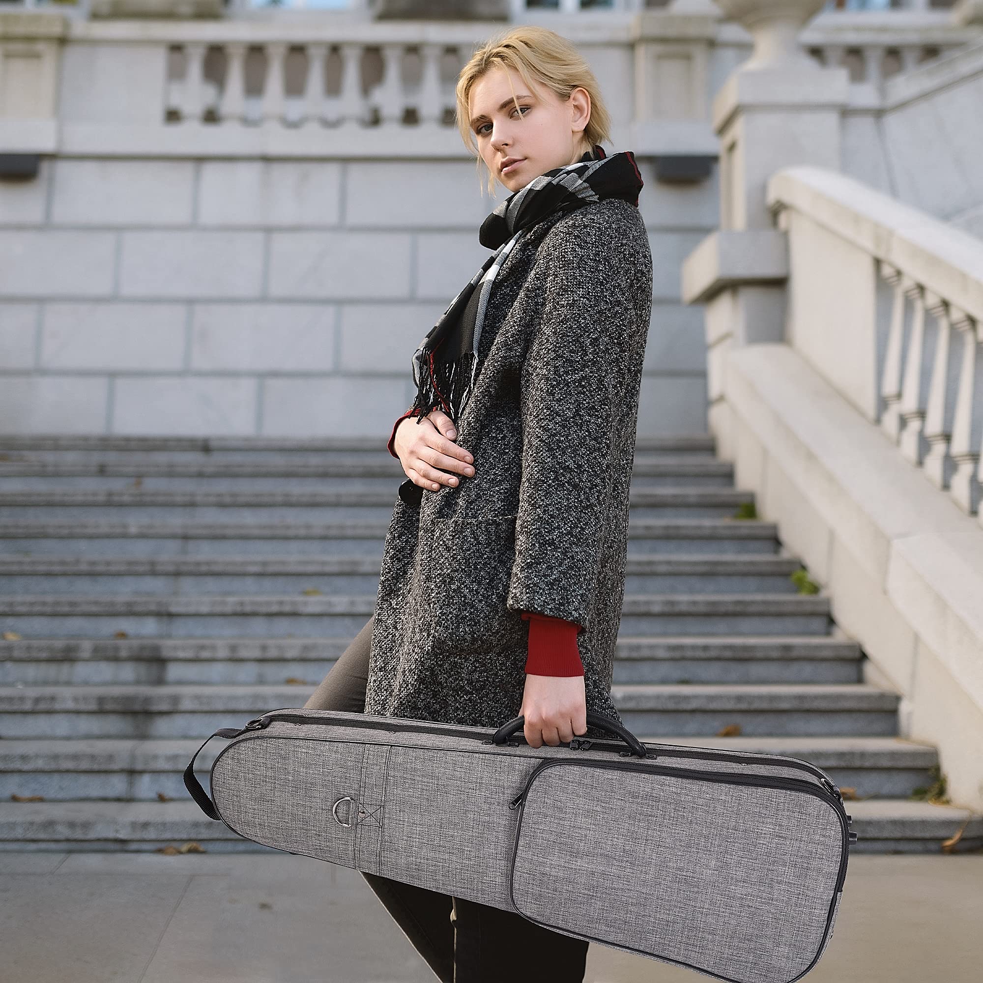 Aileen Csv502 Basic Professional 4/4 Full Size Violin Case Triangular Hard Shell Lightweight, Gray