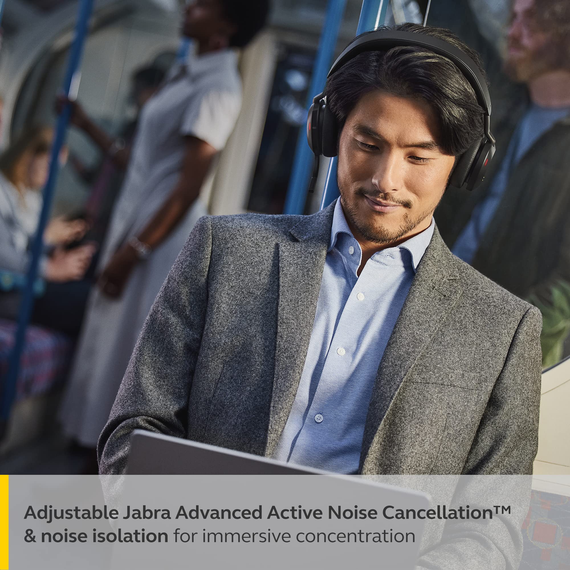 Jabra Evolve2 75 Pc Wireless Headset With Charging Stand And 8 Mic Technology   Dual Foam Stereo Headphones With Advanced Active