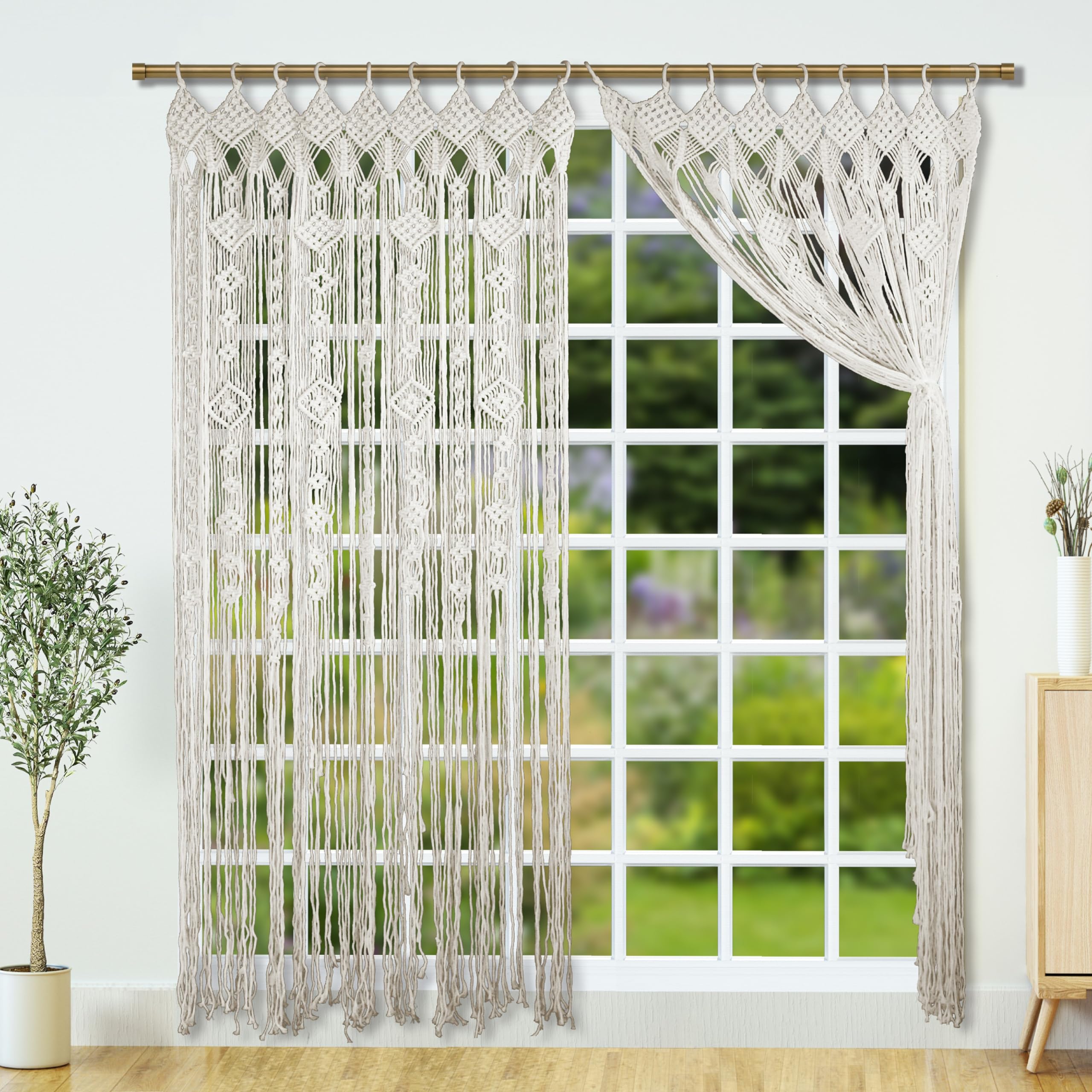 Transcosy Macrame Curtain Boho Doorway Curtains,Handmade String Backdrop Panel Hippie Door Hanging Wedding Decor Arch Curtain Ro