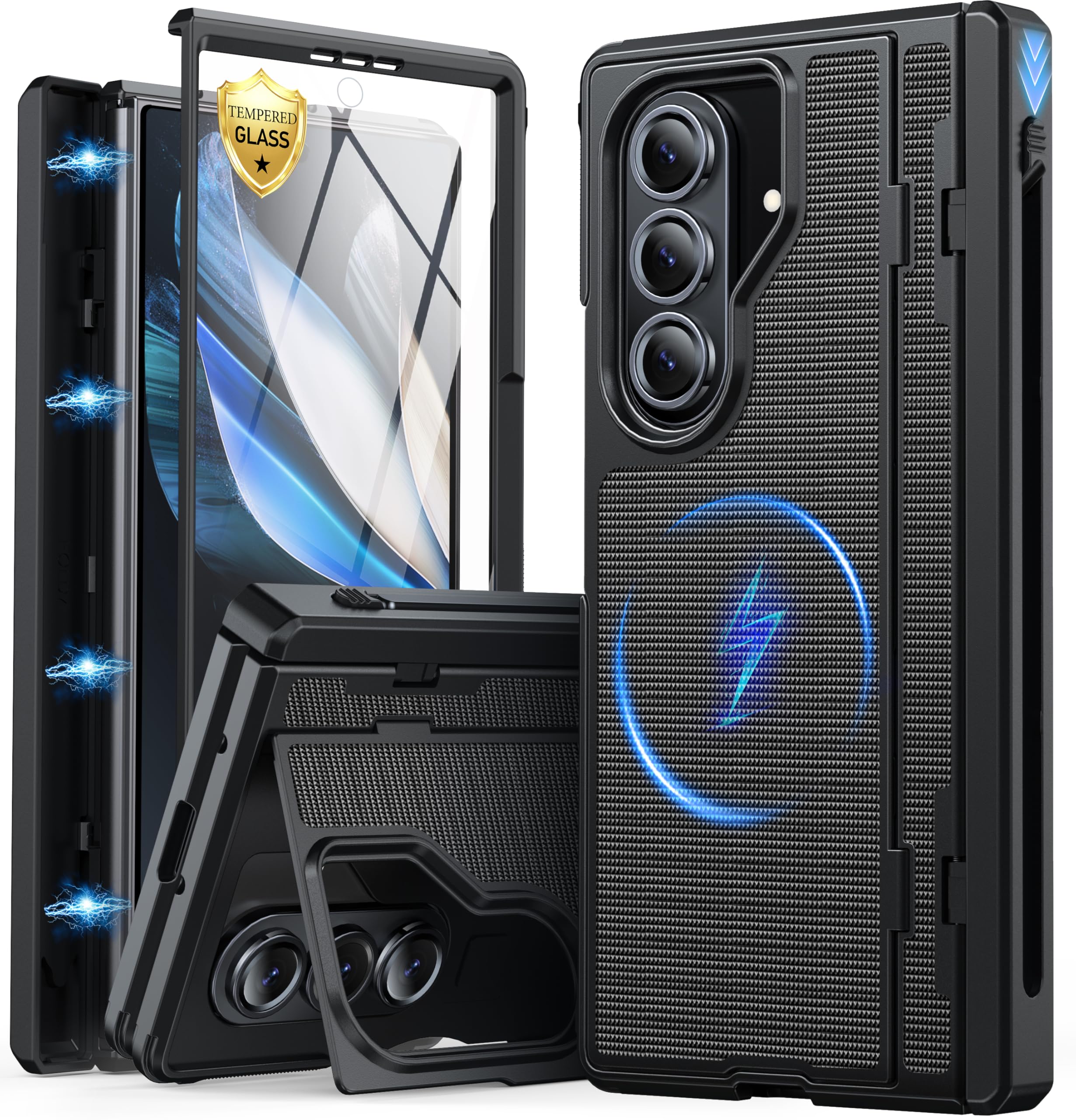 Oterkin Magnetic for Samsung Galaxy Z Fold 7 Case Built-in Screen Protector [Thinner S Pen Holder & Kickstand] [Fit for MagSafe]