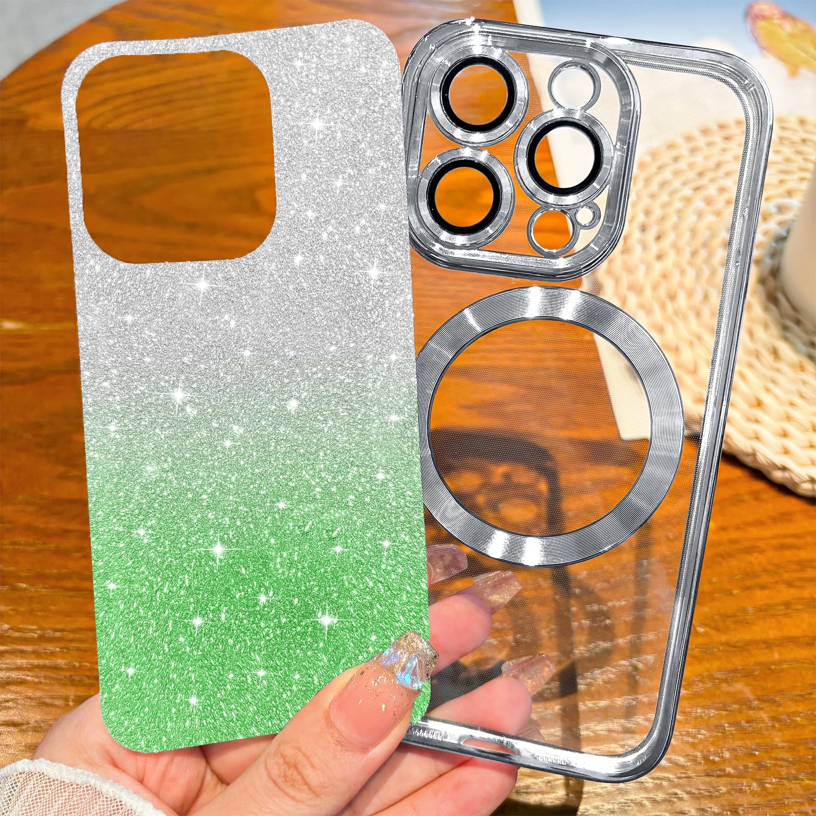 Hython For Iphone 15 Pro Max Case Clear Magnetic Glitter Phone Cases [Compatible With Magsafe] Full Camera Lens Protector Slim G