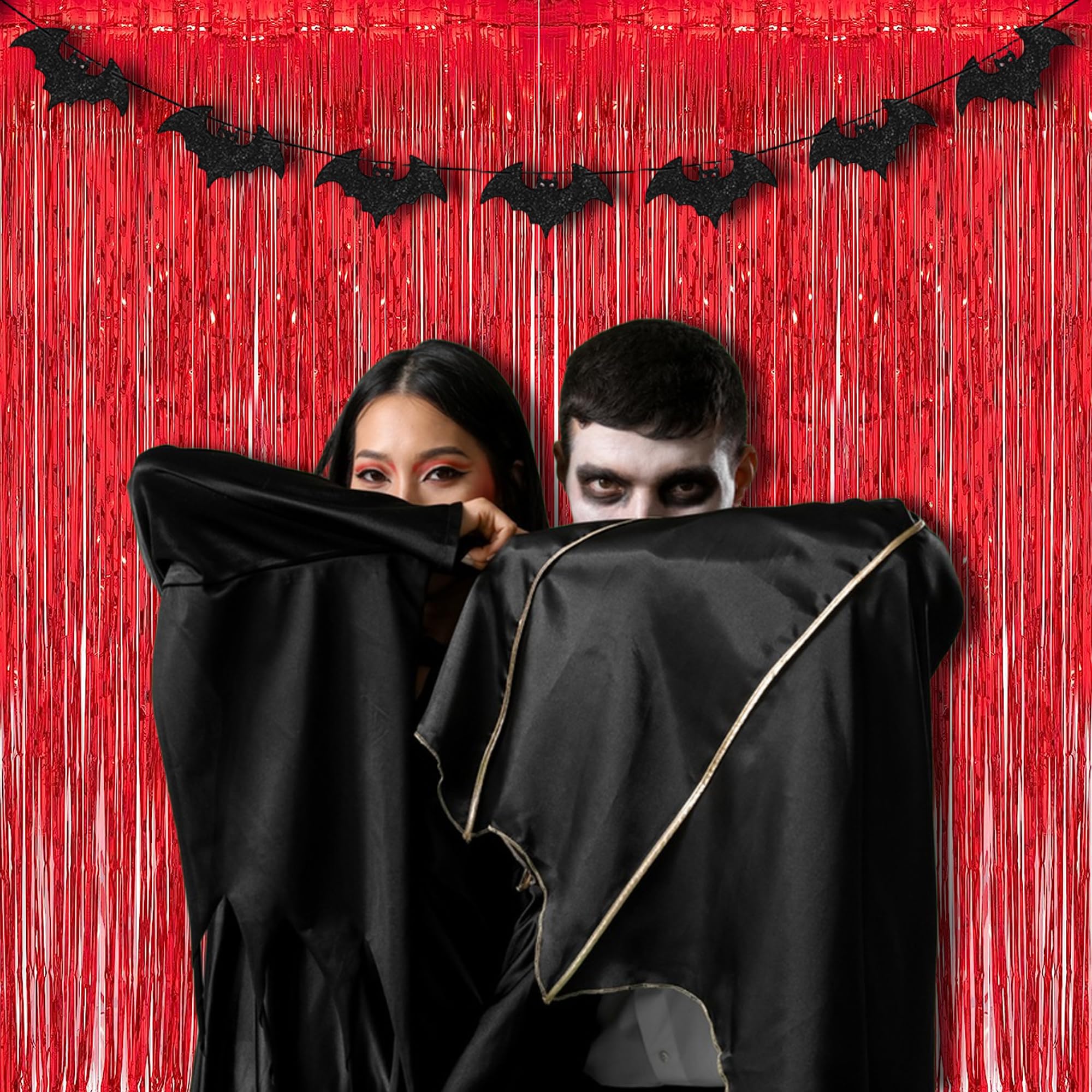 Foil Fringe Curtain Christmas Party Decorations - Red Metallic Tinsel Photo Booth Backdrop Party Steamers Curtains For Christmas