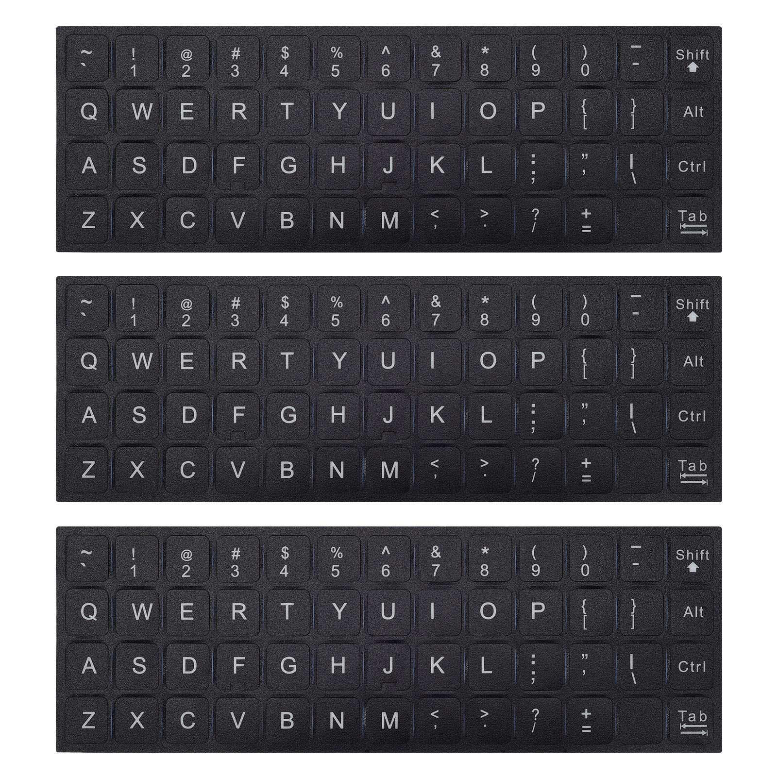 3Pcs Universal English Keyboard Letter Stickers, Replacement English Keyboard Stickers With Black Background And White Lettering