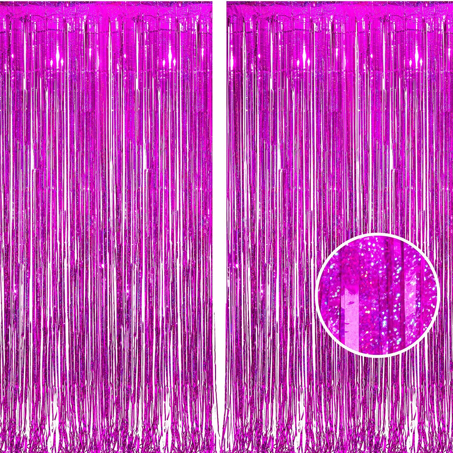 Braveshine Hot Pink Tinsel Foil Fringe Curtains   2Pcs 3.2X8.2Ft Metallic Party Streamers Backdrop For Girl Birthdays Valentines