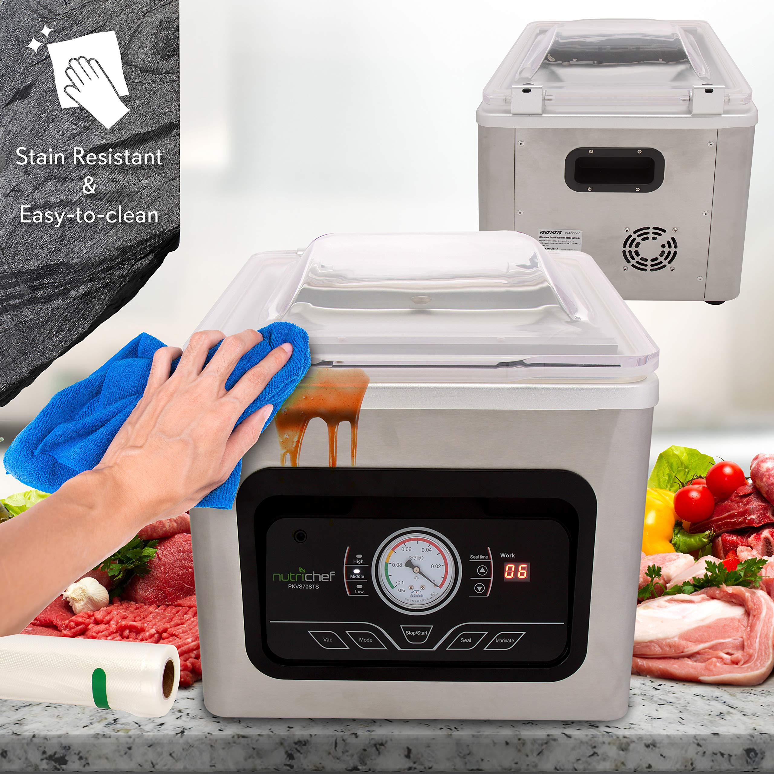 Nutrichef 350W Chamber Vacuum Sealing Machine - Automatic 8L Sealer System With Digital Controls, Airtight Bags For Food Preserv