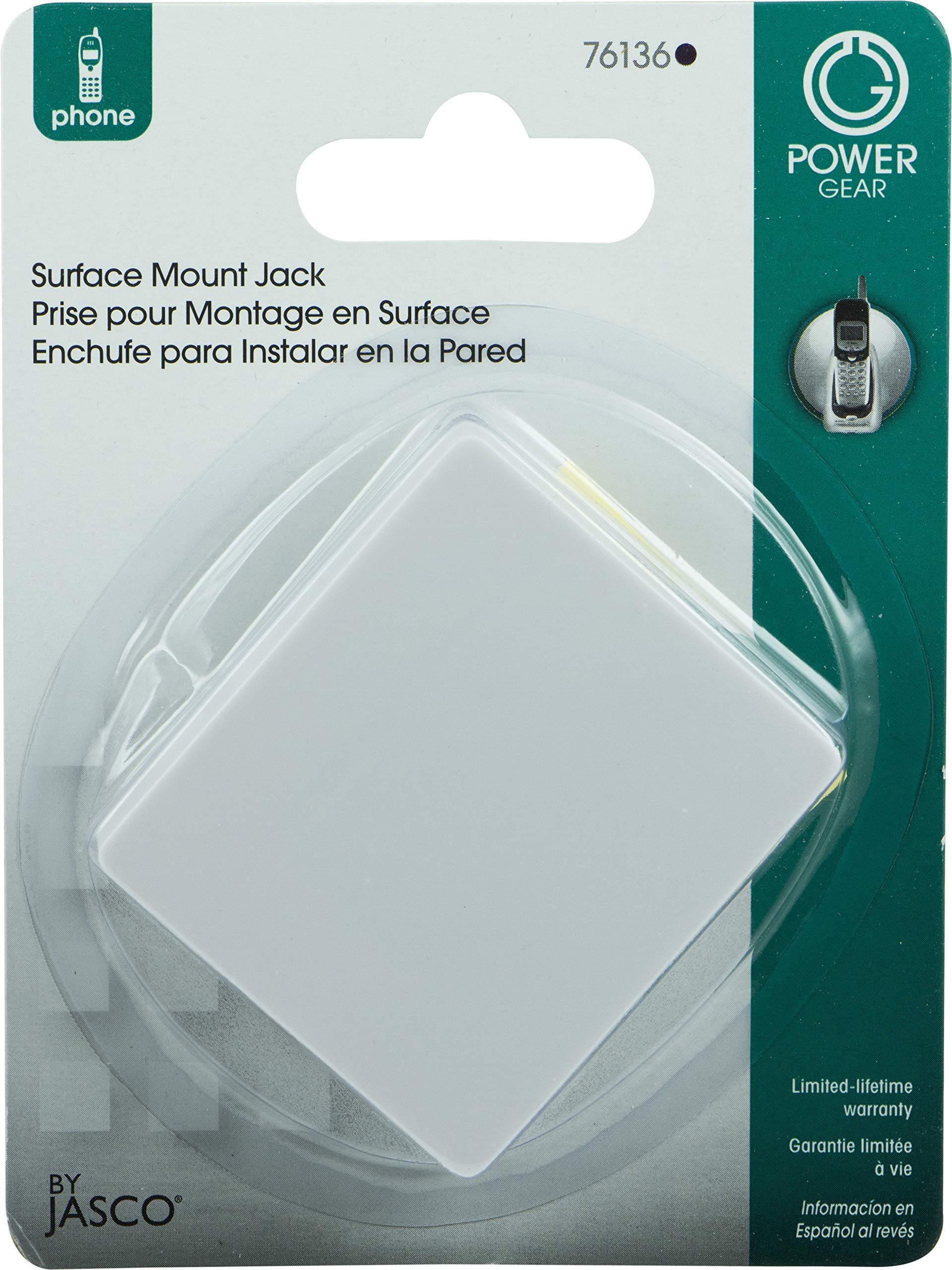 Power Gear Surface Mount Jack, Attach To Walls, Receptacles, Baseboards, Compatible With Standard Phone Plugs, Rj14, Rj11, Answe