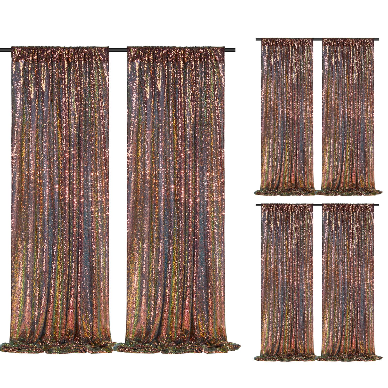 Soardream Black Gold Sequin Backdrop 6 Pcs 2Ftx8Ft Sparkly Glitter Birthday Party Cake Table Background Draping Fabric