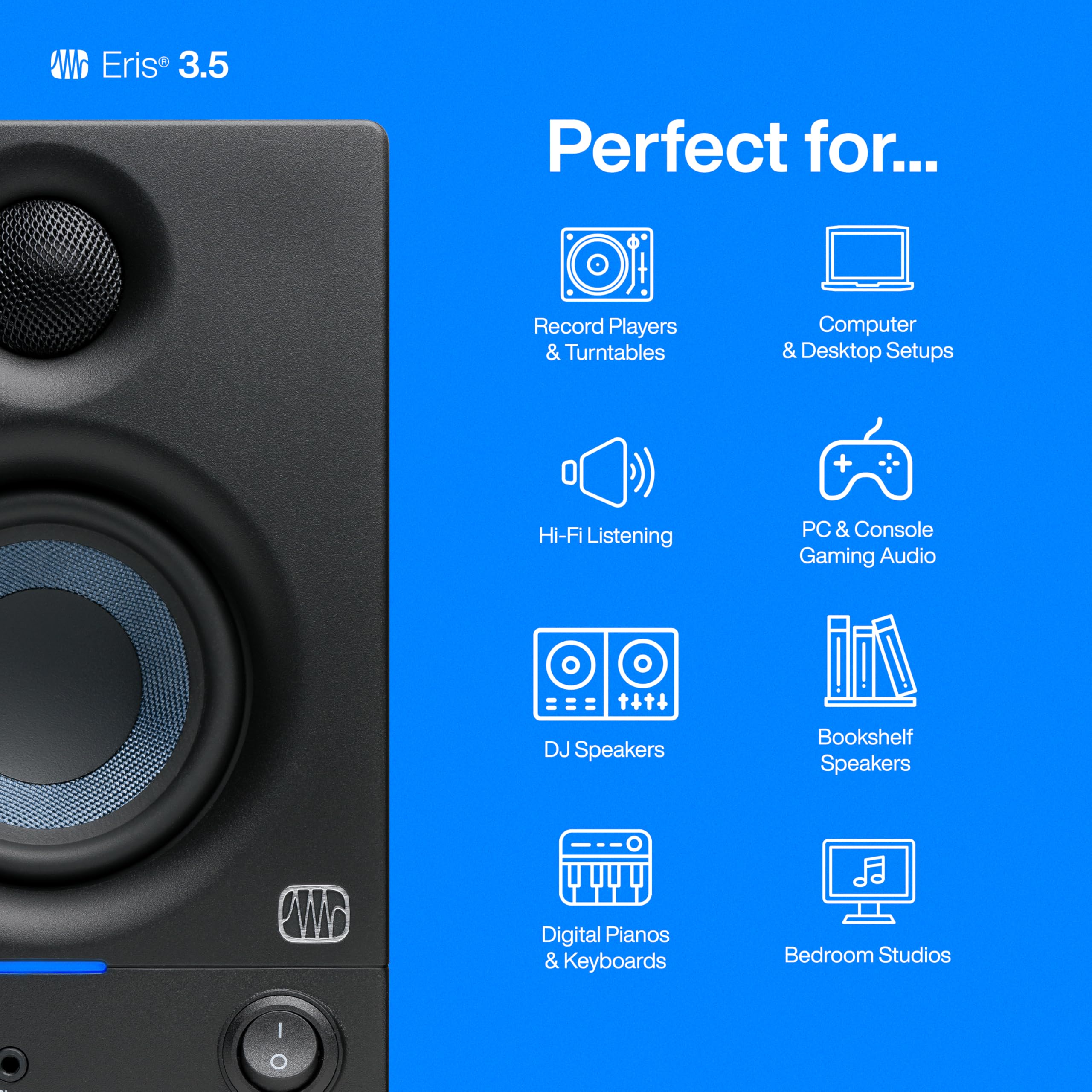 Presonus Eris 3.5 Studio Monitors, Pair   Powered, Active Monitor Speakers For Near Field Music Production, Desktop Computer, Hi