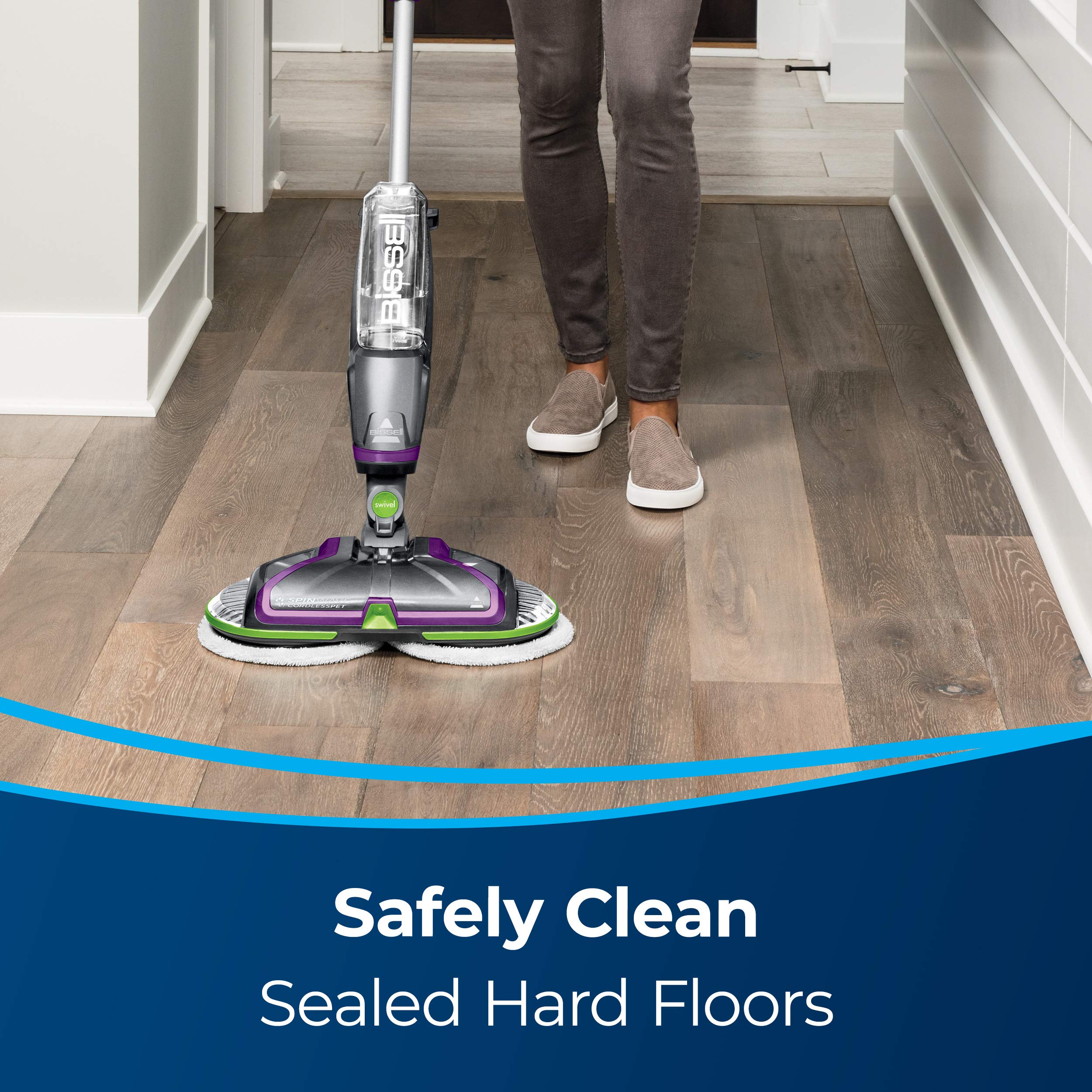 Bissell Spinwave Cordless Pet Hard Floor Spin Mop, 23157, Voilet, Green, Silver