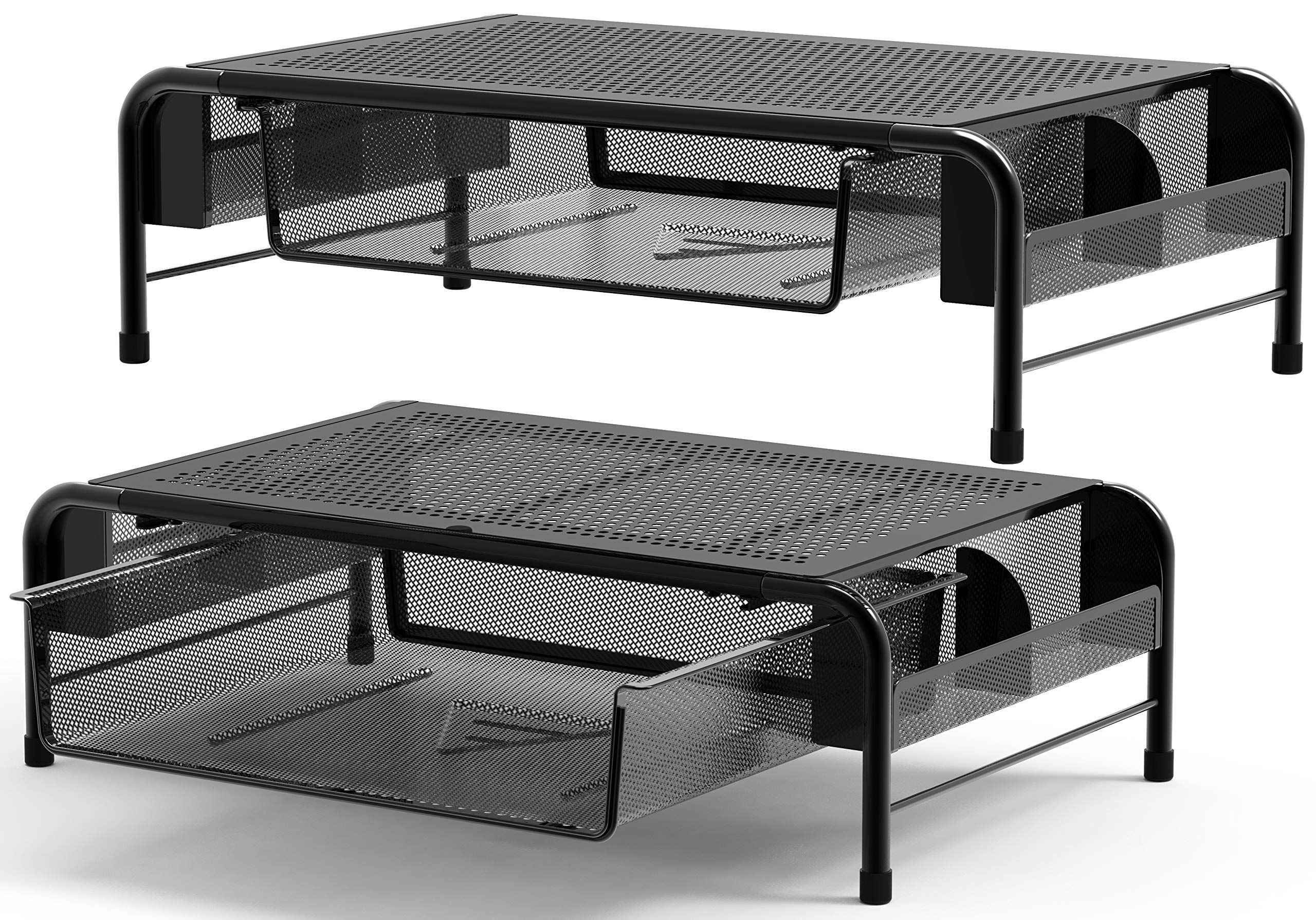 Simple Houseware 2Pk Metal Desk Monitor Stand Riser With Organizer Drawer